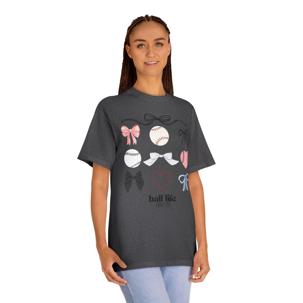 Baseball Bow Graphic Tee — "Ball Life" Bows & Heart Sports Shirt