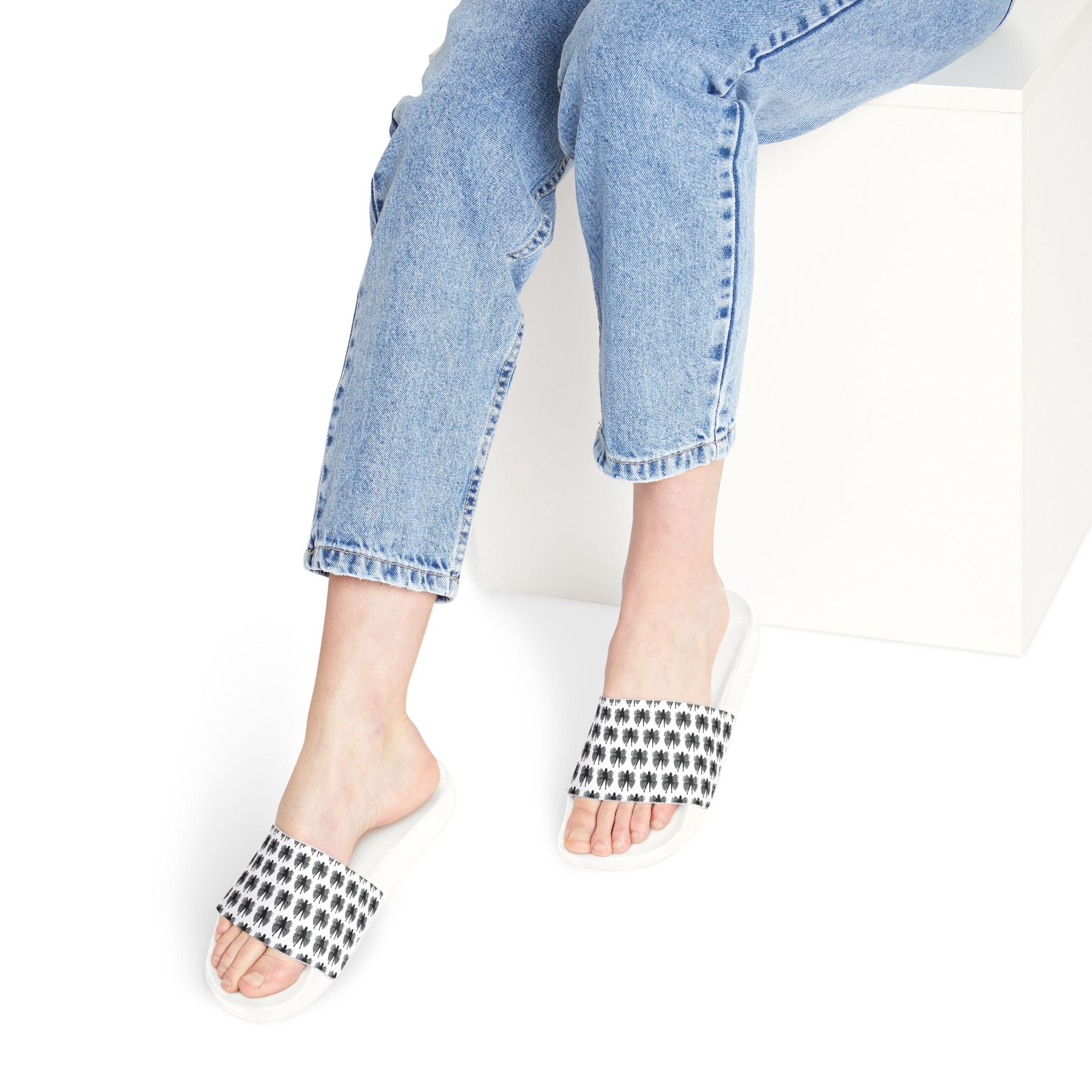 Women's Slide Sandals — Black and White Ball Life Mom Life Pattern