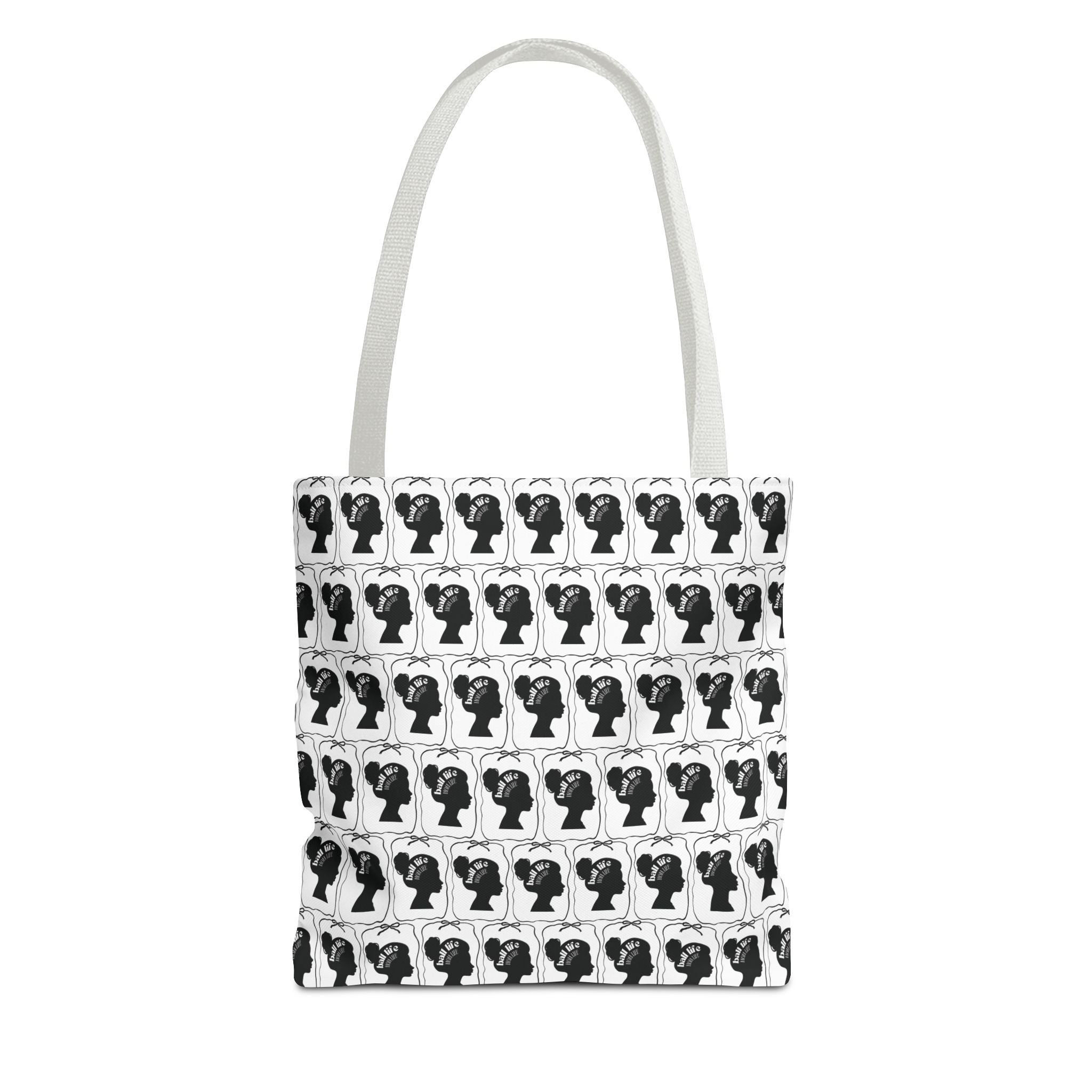 Black Pattern Tote Bag — Repeating Silhouette All-Over Print Ball Life Mom Life Graphic