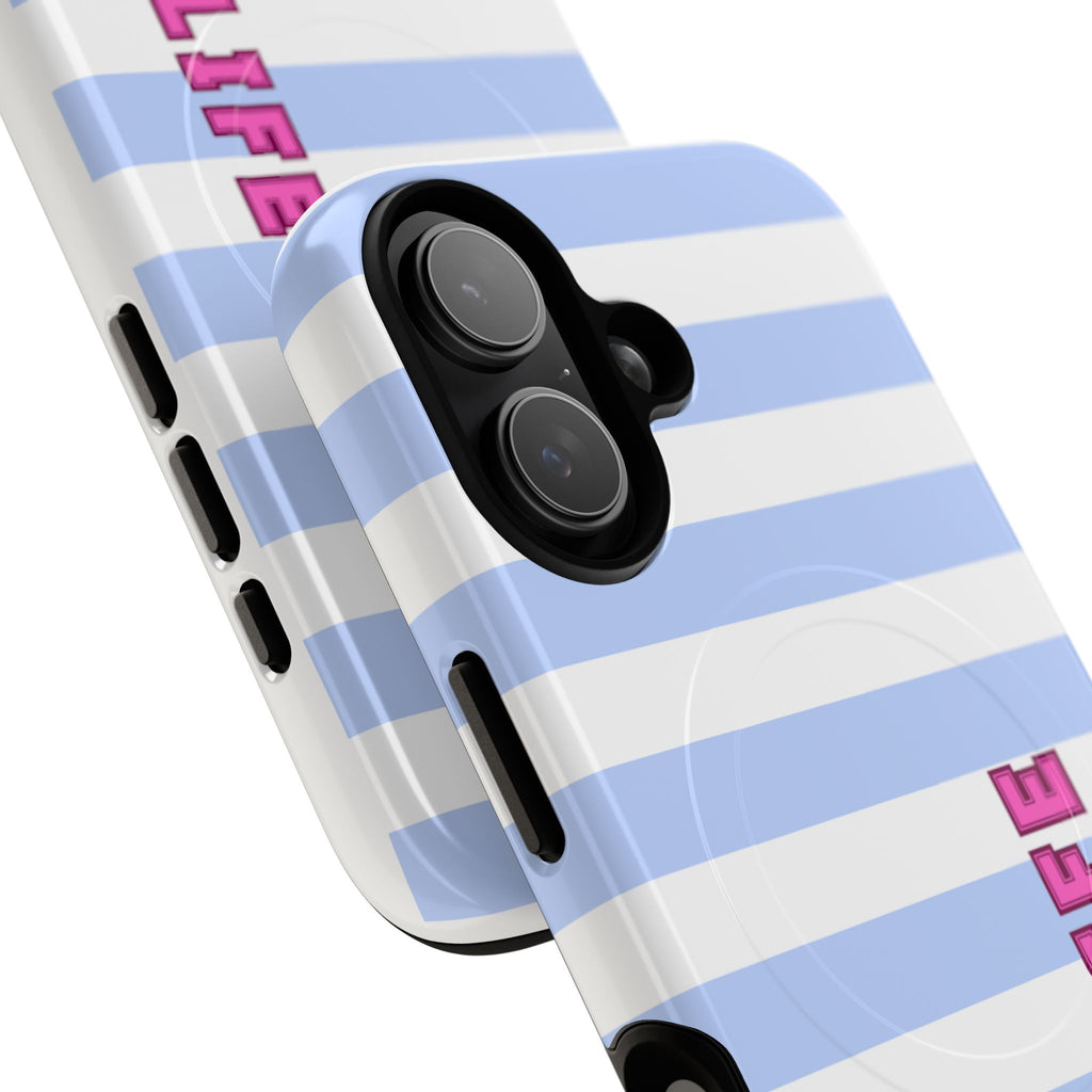 Phone Case — "Ball Life is Mom Life" Magnetic Tough Case Blue Stripes Pink Font
