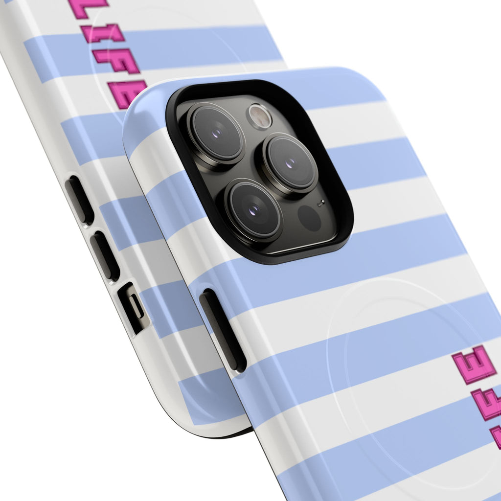 Phone Case — "Ball Life is Mom Life" Magnetic Tough Case Blue Stripes Pink Font