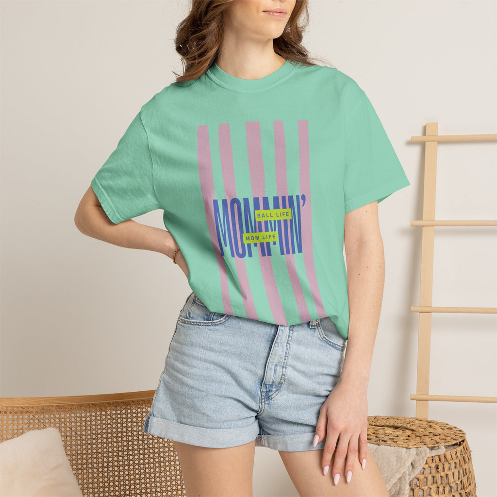 Pink Stripe T-Shirt - Mom Life Ball Life Tee