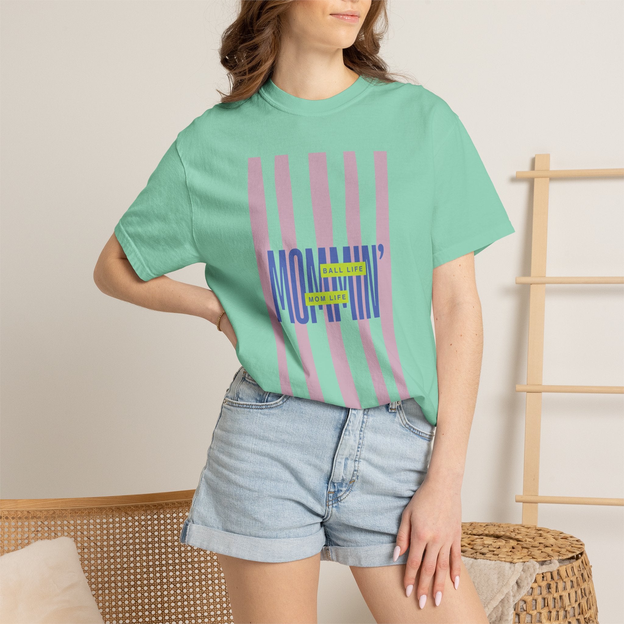 Pink Stripe T-Shirt - Mom Life Ball Life Tee