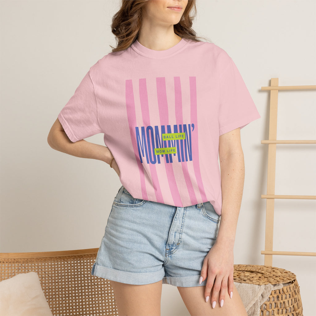 Pink Stripe T-Shirt - Mom Life Ball Life Tee
