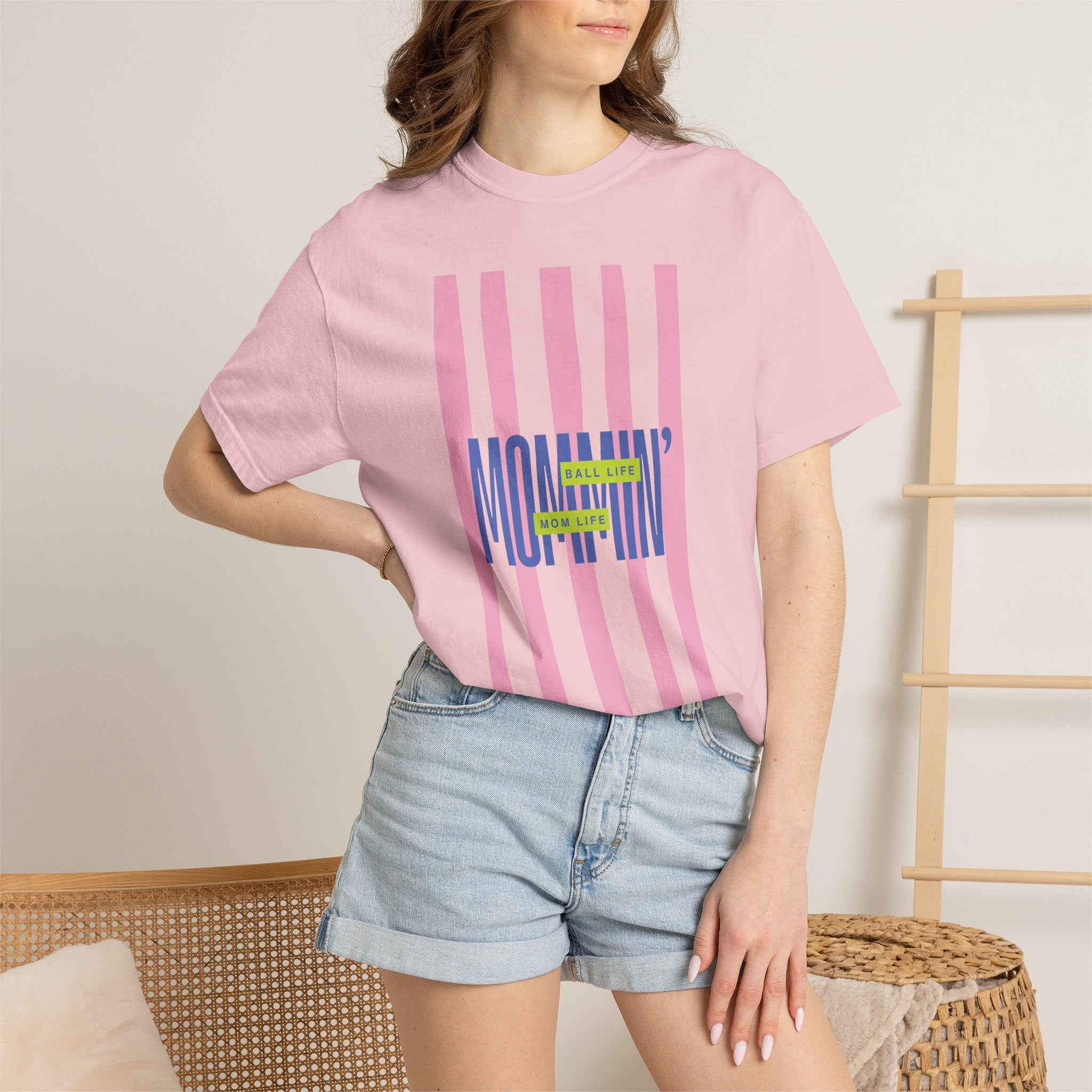 Pink Stripe T-Shirt - Mom Life Ball Life Tee