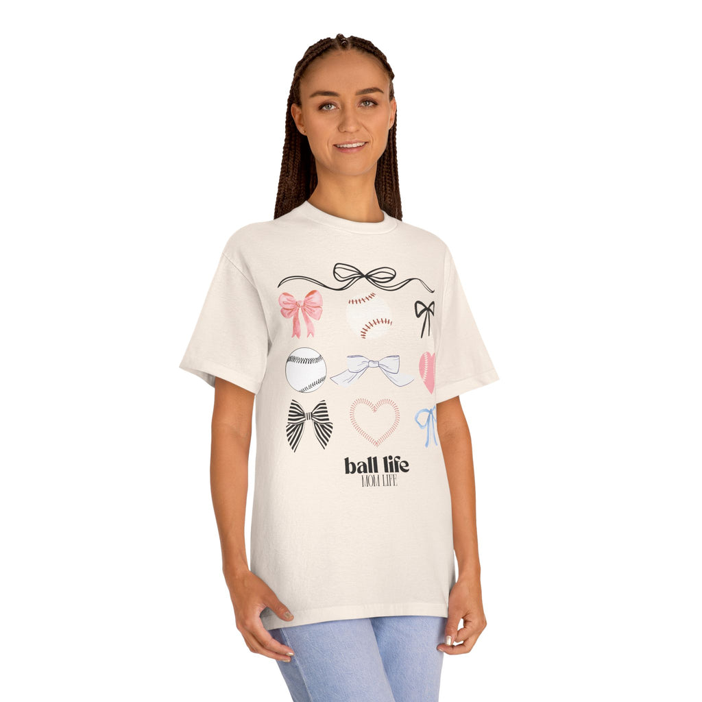Baseball Bow Graphic Tee — "Ball Life" Bows & Heart Sports Shirt