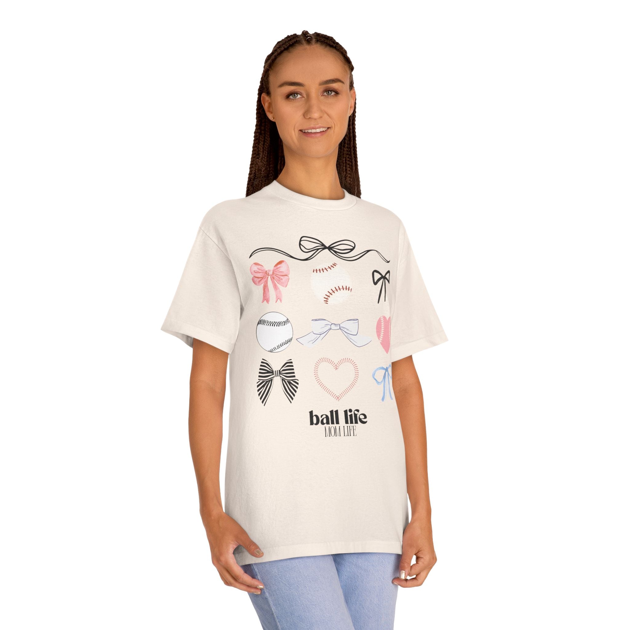 Baseball Bow Graphic Tee — "Ball Life" Bows & Heart Sports Shirt