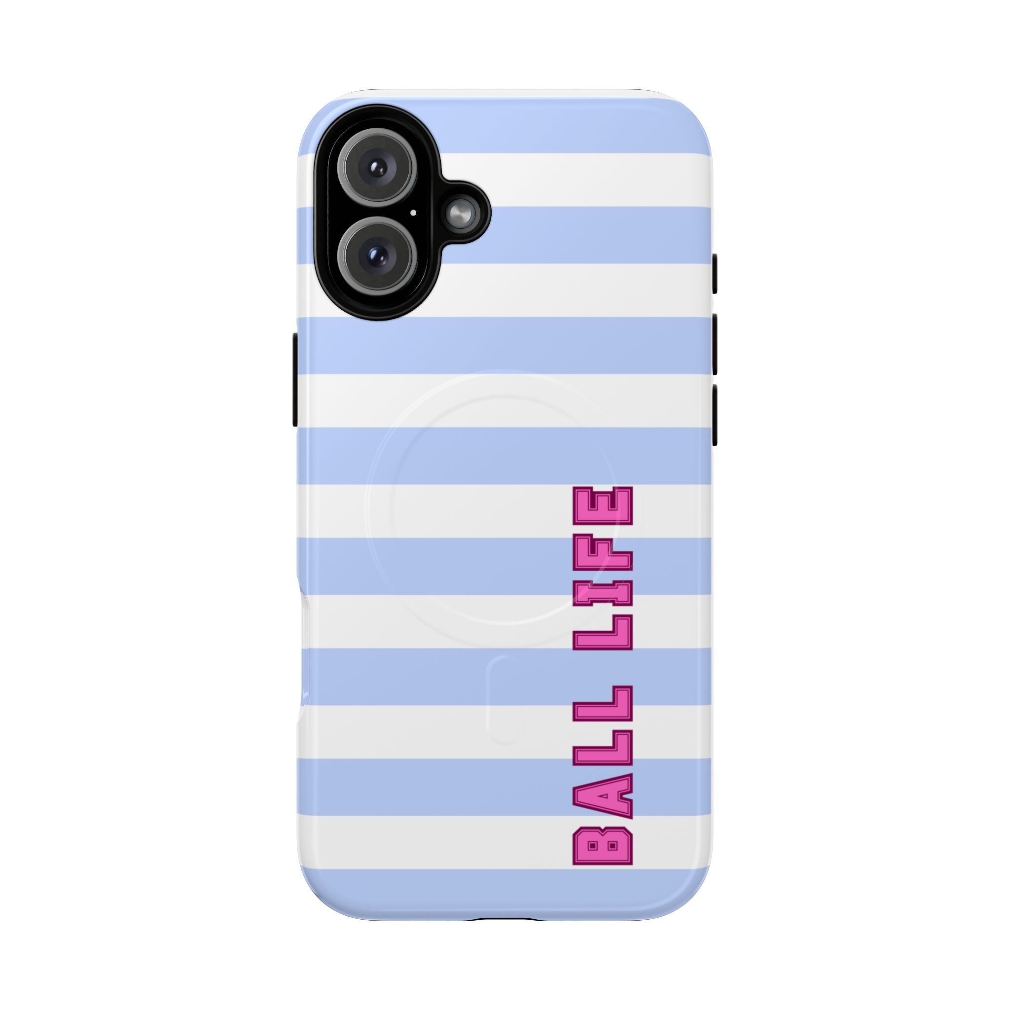 Phone Case — "Ball Life is Mom Life" Magnetic Tough Case Blue Stripes Pink Font