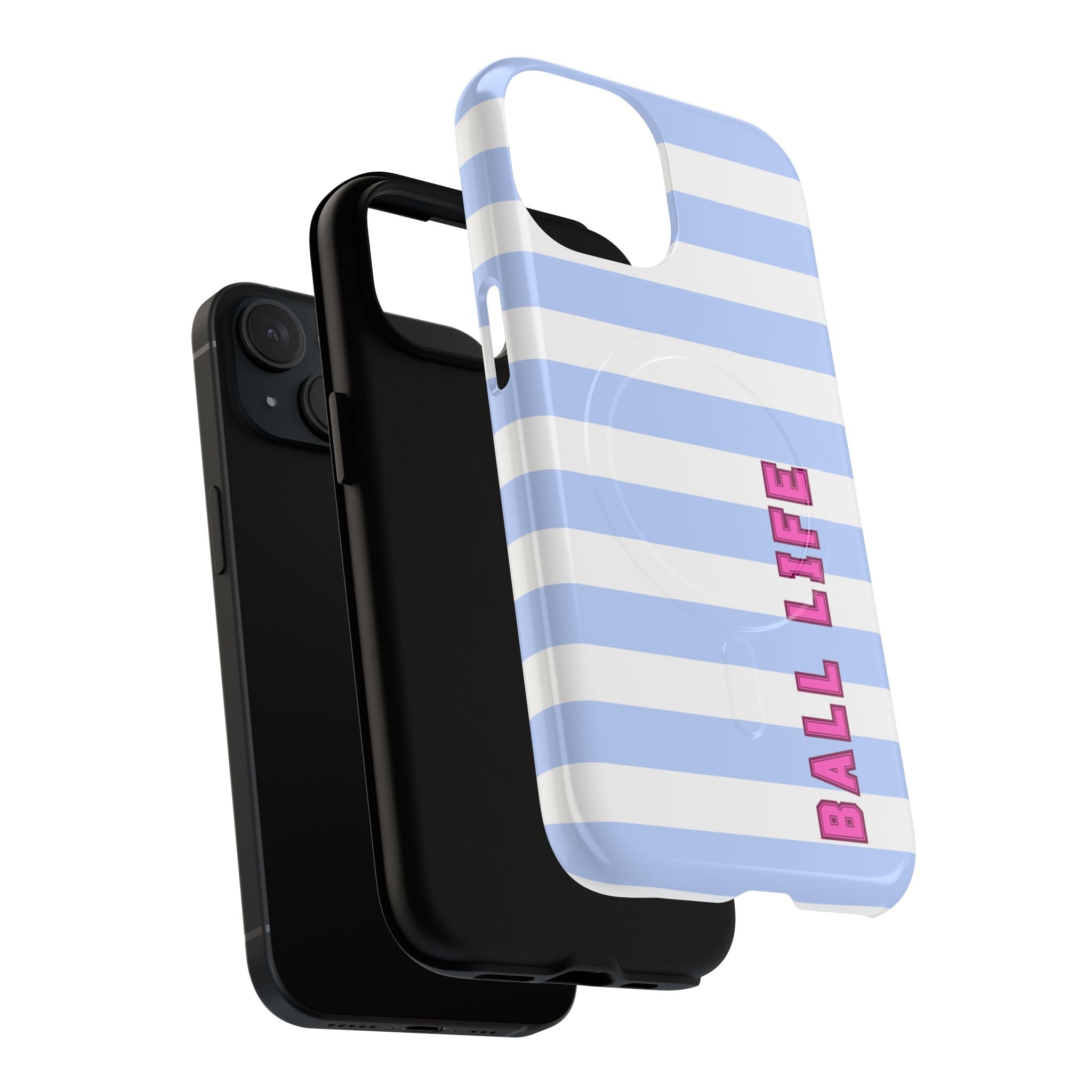 Phone Case — "Ball Life is Mom Life" Magnetic Tough Case Blue Stripes Pink Font