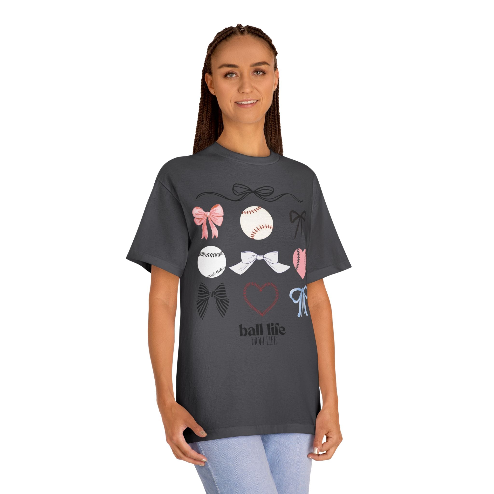 Baseball Bow Graphic Tee — "Ball Life" Bows & Heart Sports Shirt