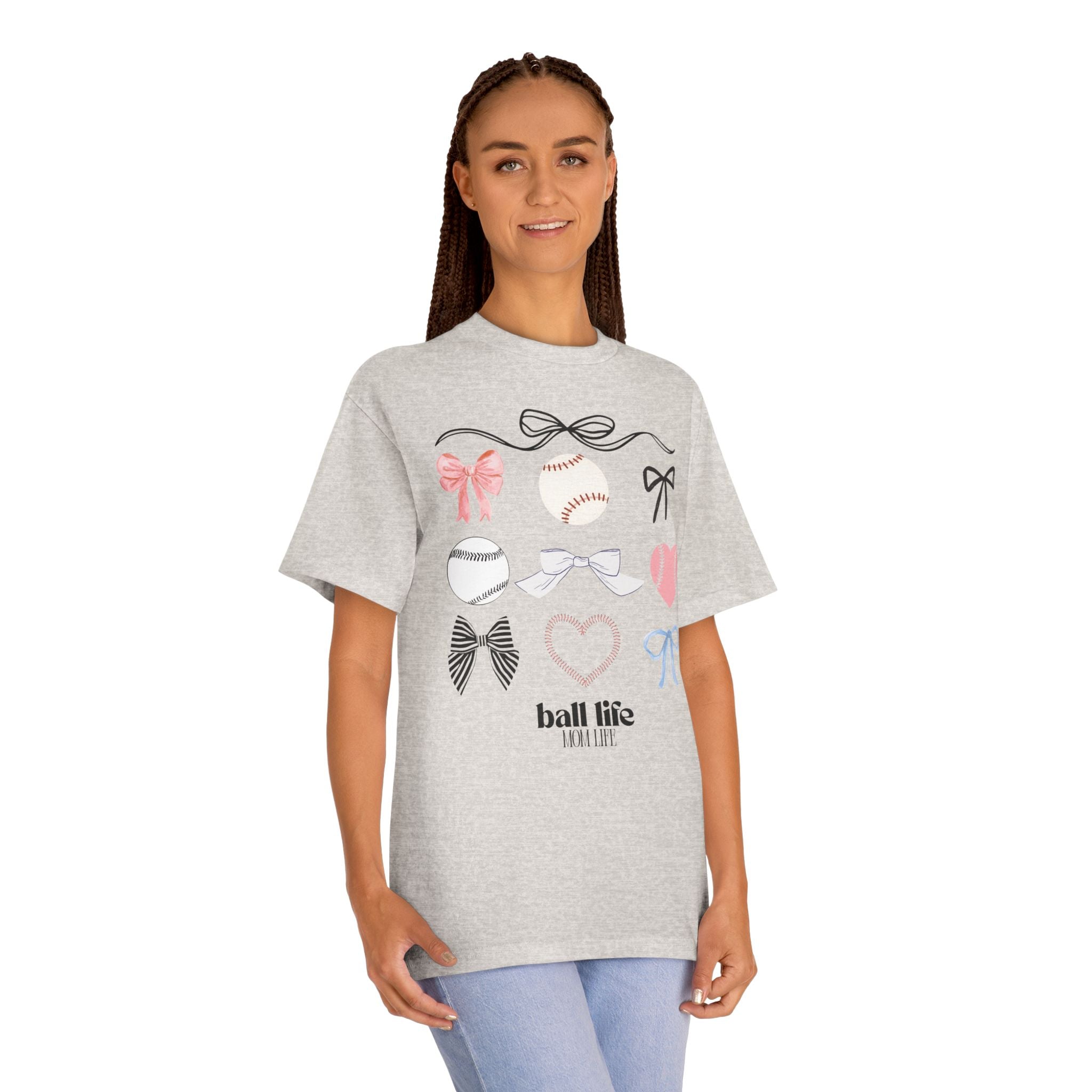 Baseball Bow Graphic Tee — "Ball Life" Bows & Heart Sports Shirt