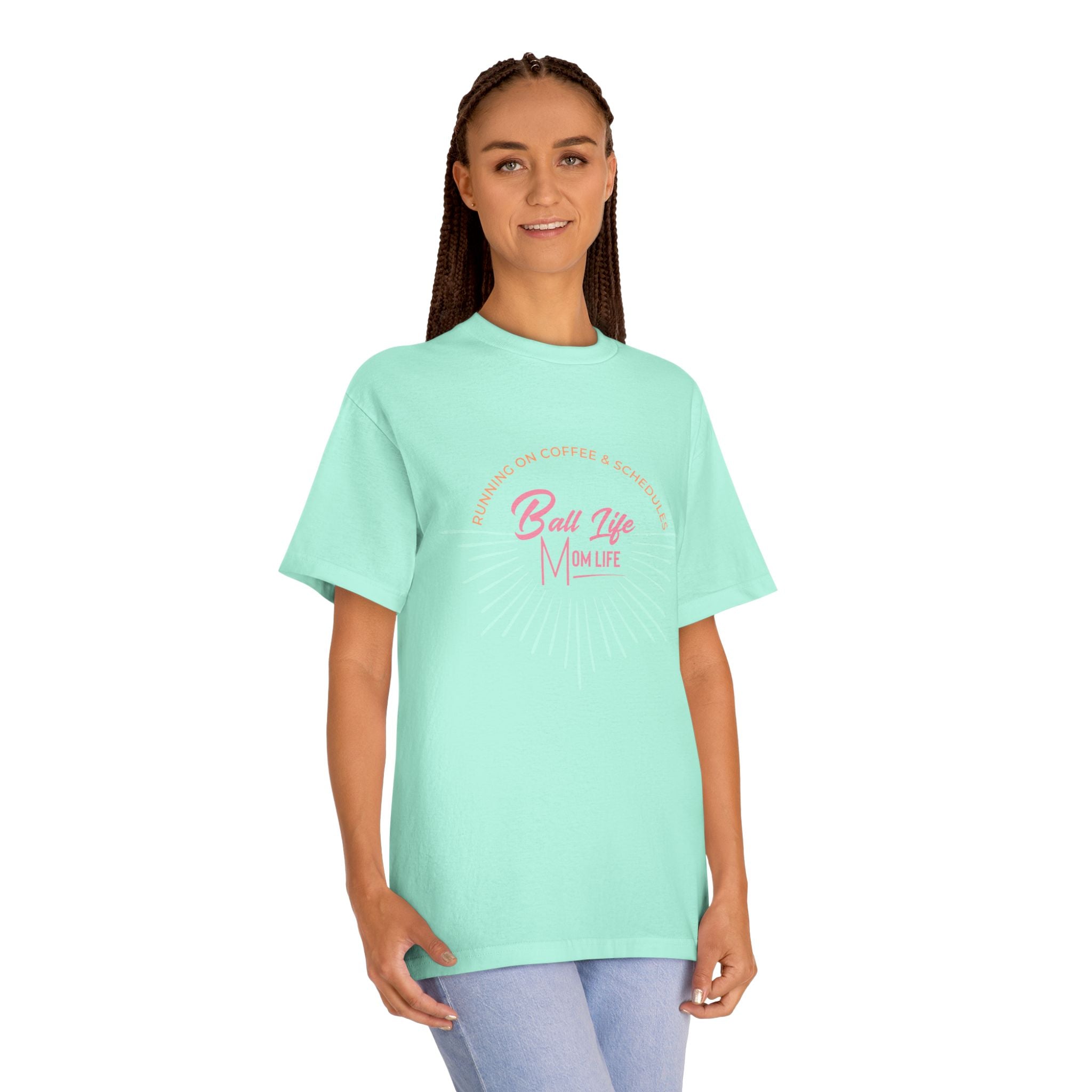 Ball Life Mom Life Graphic Tee — Running on Coffee & Schedules Retro Vibe