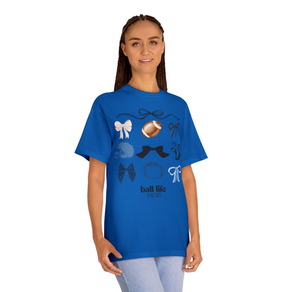 Football Mom Life Tee — Bow & Football Graphic Shirt