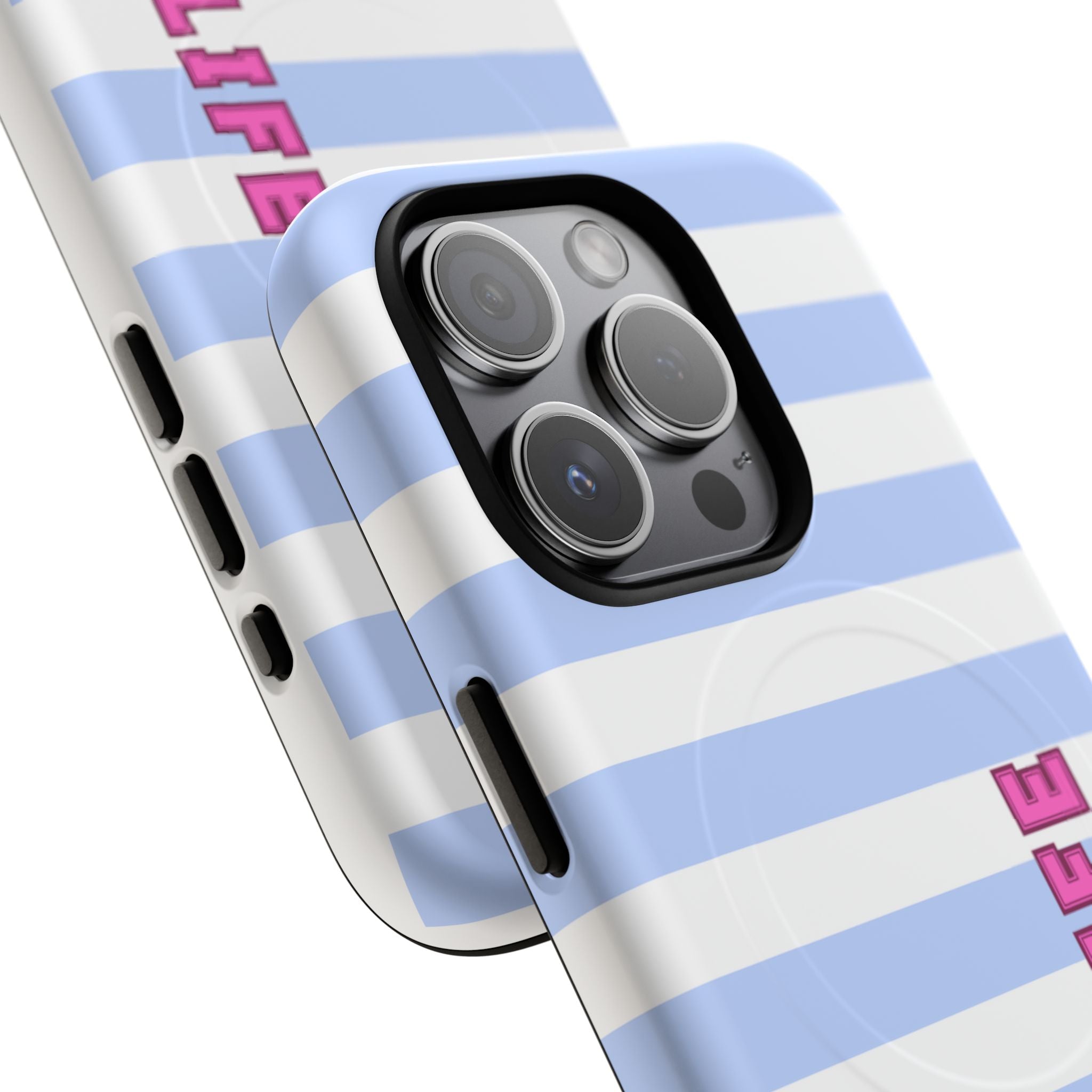 Phone Case — "Ball Life is Mom Life" Magnetic Tough Case Blue Stripes Pink Font