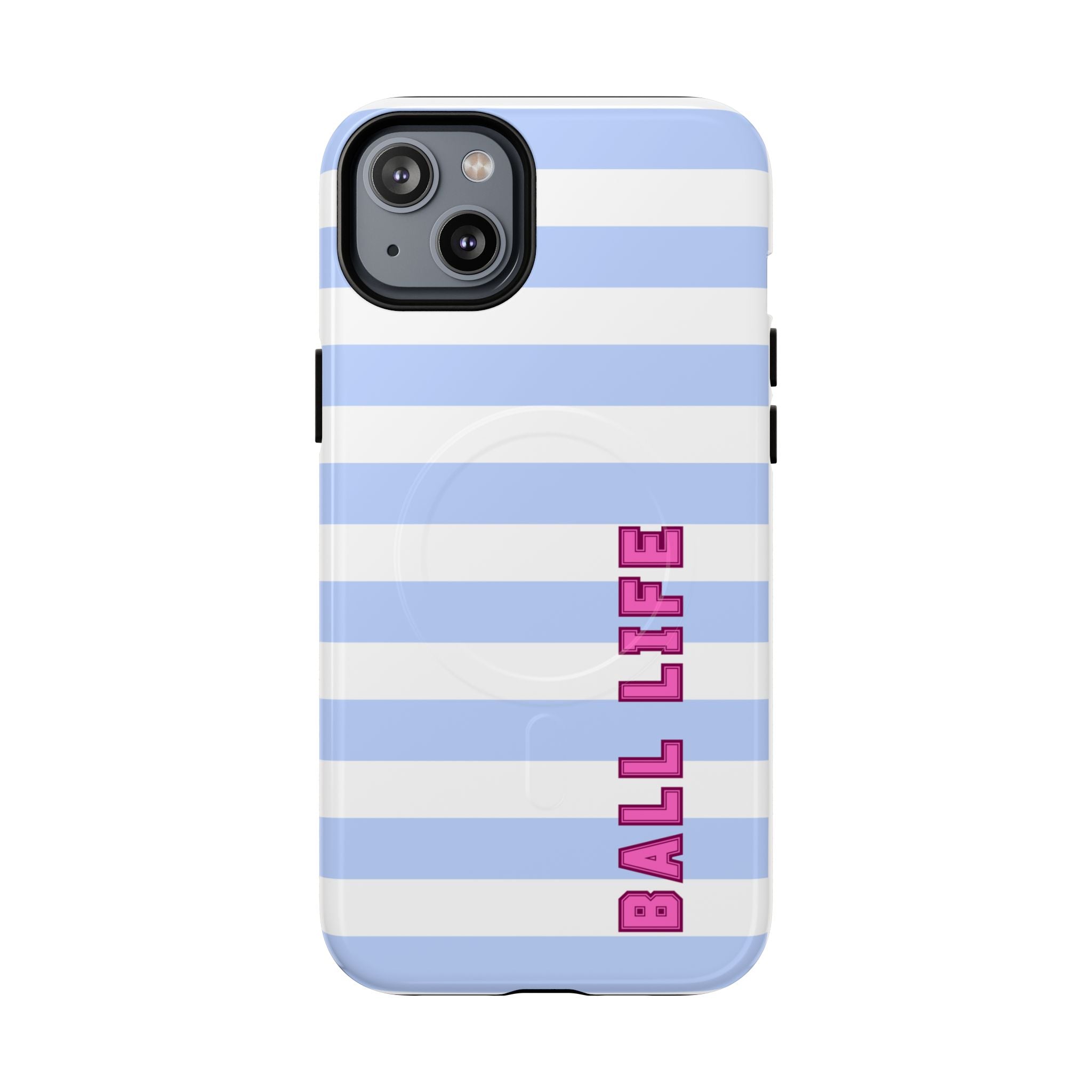 Phone Case — "Ball Life is Mom Life" Magnetic Tough Case Blue Stripes Pink Font