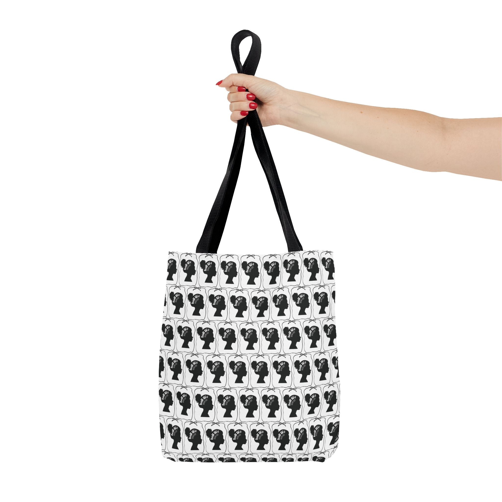 Black Pattern Tote Bag — Repeating Silhouette All-Over Print Ball Life Mom Life Graphic