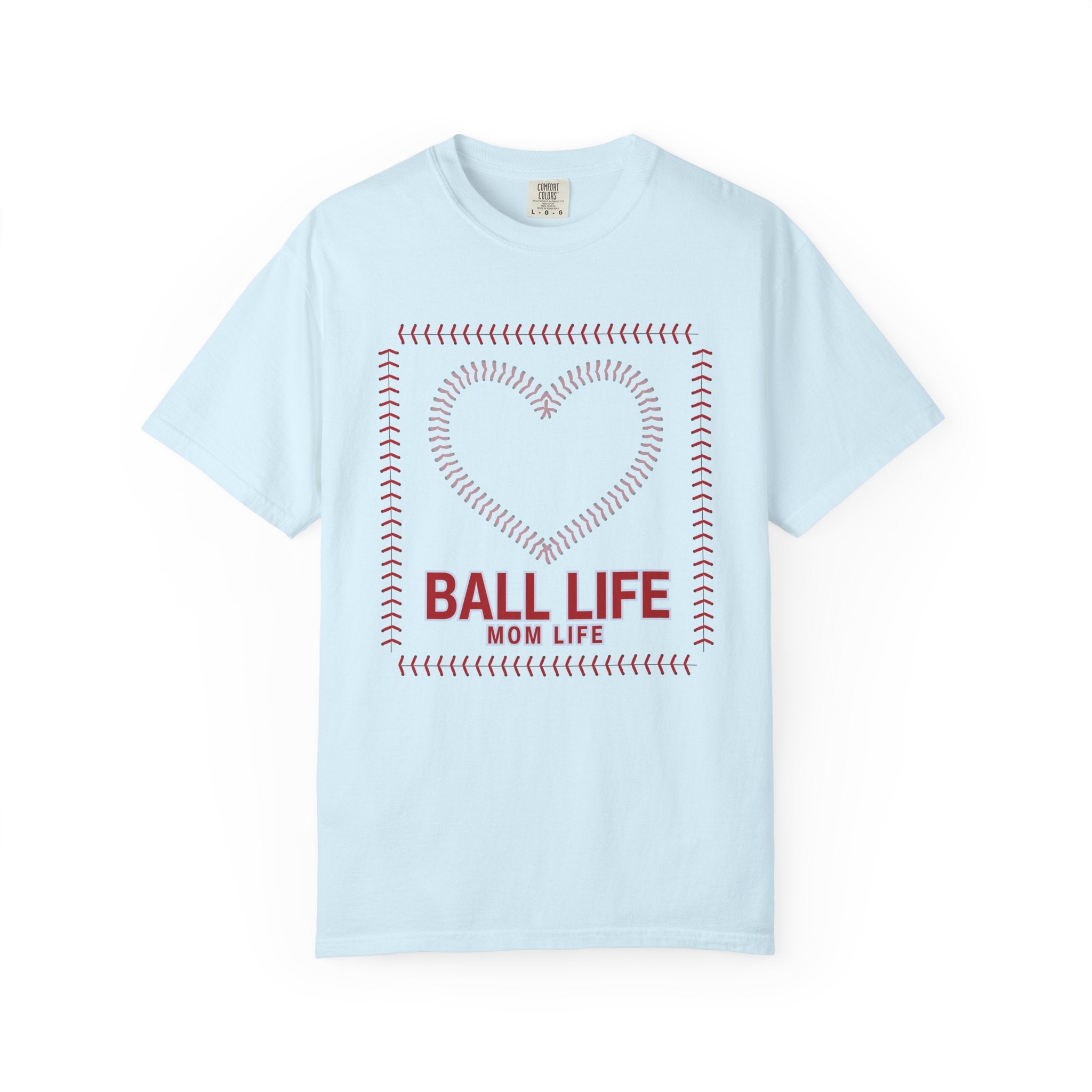 Baseball Mom T‑Shirt — "Ball Life Mom Life" Heart Stitch Design