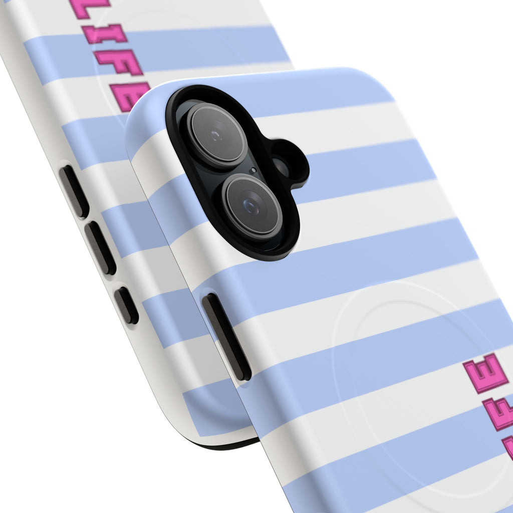 Phone Case — "Ball Life is Mom Life" Magnetic Tough Case Blue Stripes Pink Font
