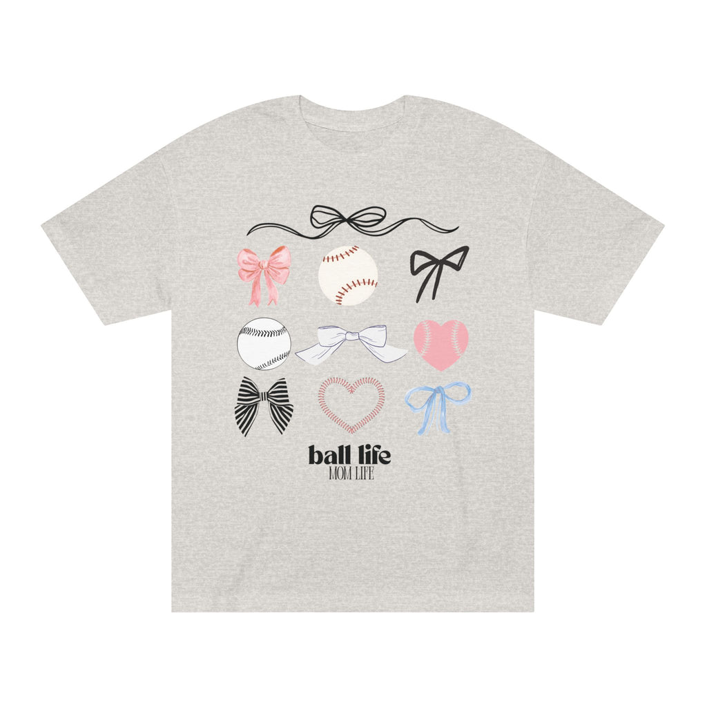 Baseball Bow Graphic Tee — "Ball Life" Bows & Heart Sports Shirt