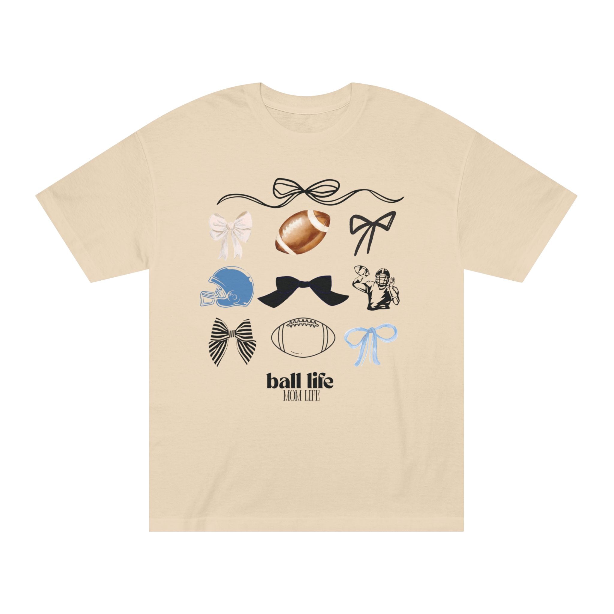 Football Mom Life Tee — Bow & Football Graphic Shirt
