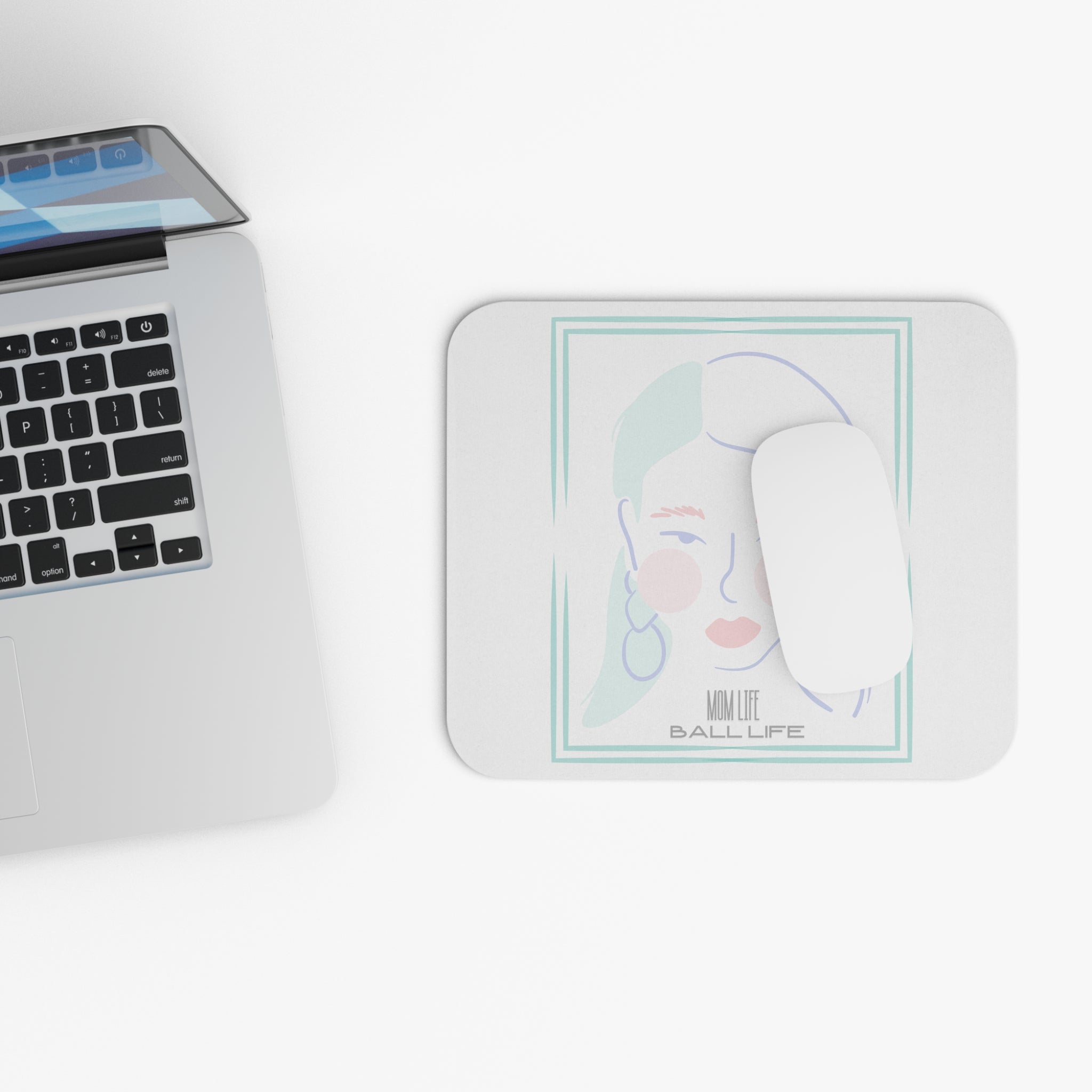 Mouse Pad — Minimal Pastel Portrait "Mom Life Ball Life"
