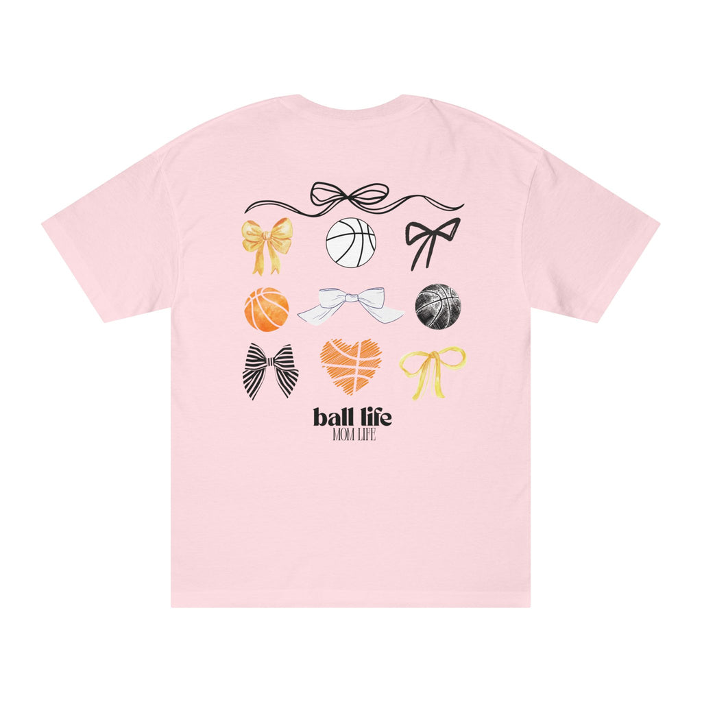 Basketball Bow Tee — "Ball Life Mom Life" Graphic Cotton T‑Shirt