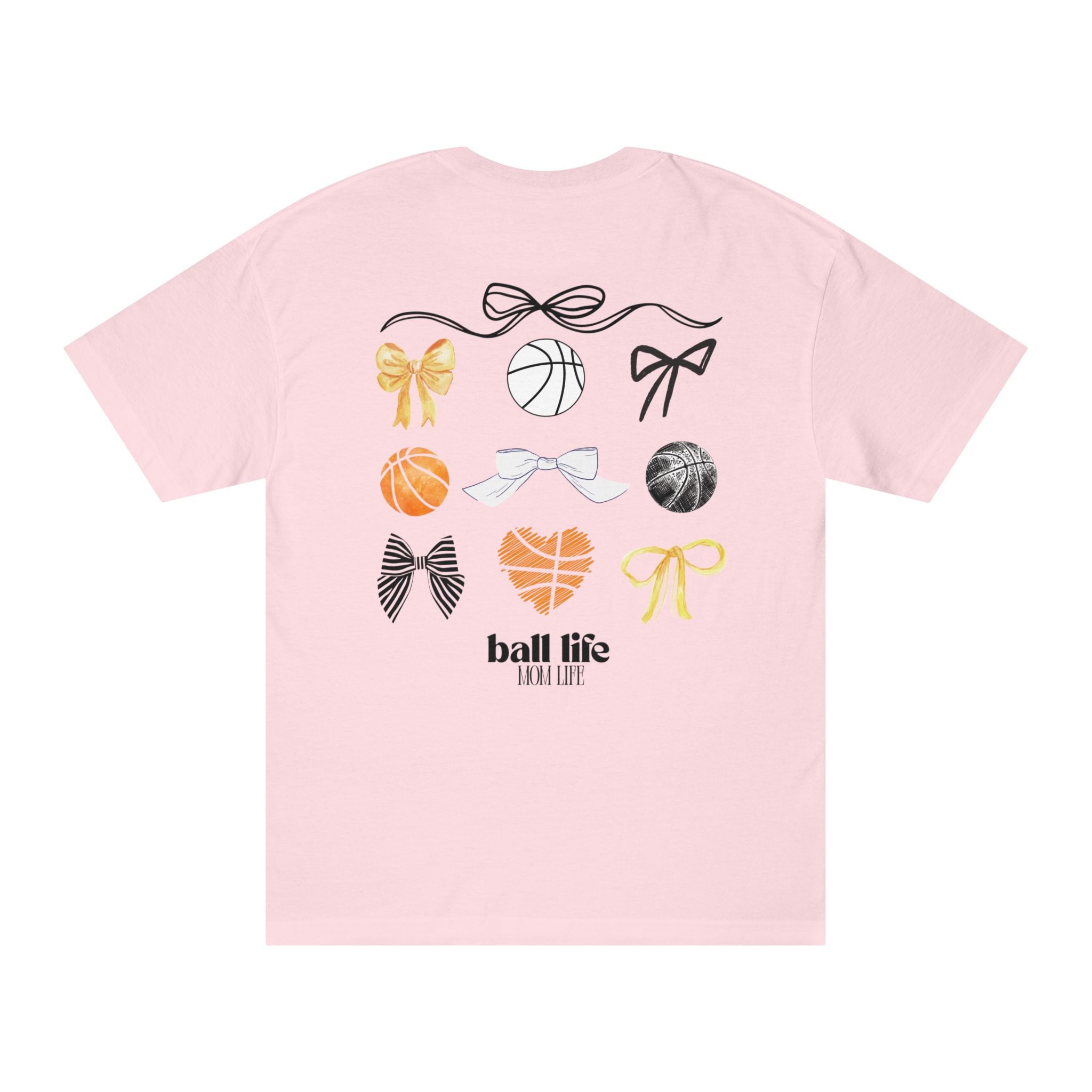 Basketball Bow Tee — "Ball Life Mom Life" Graphic Cotton T‑Shirt