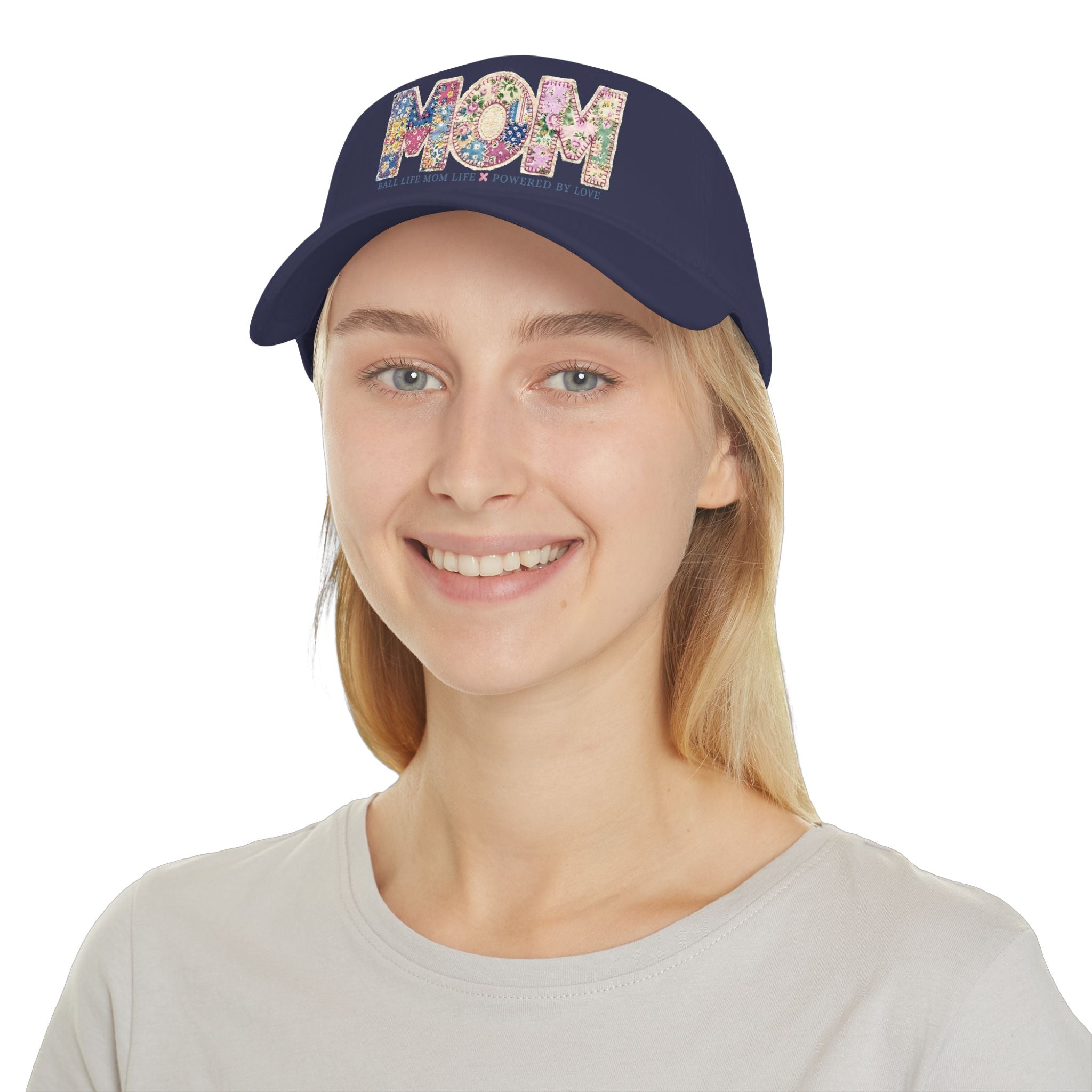 Floral 'MOM Life Ball Life' Quilted Baseball Cap Graphic — Mother's Game Day Hat