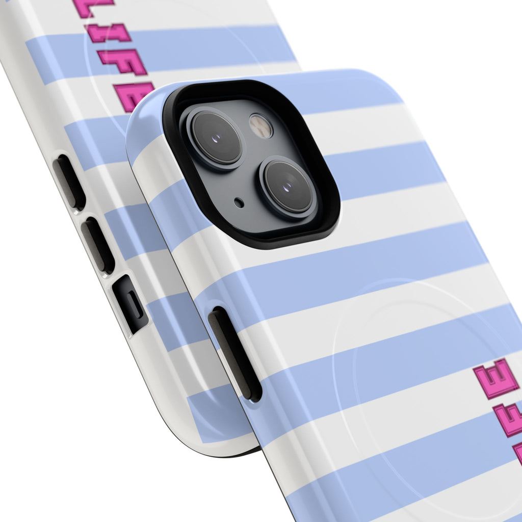 Phone Case — "Ball Life is Mom Life" Magnetic Tough Case Blue Stripes Pink Font