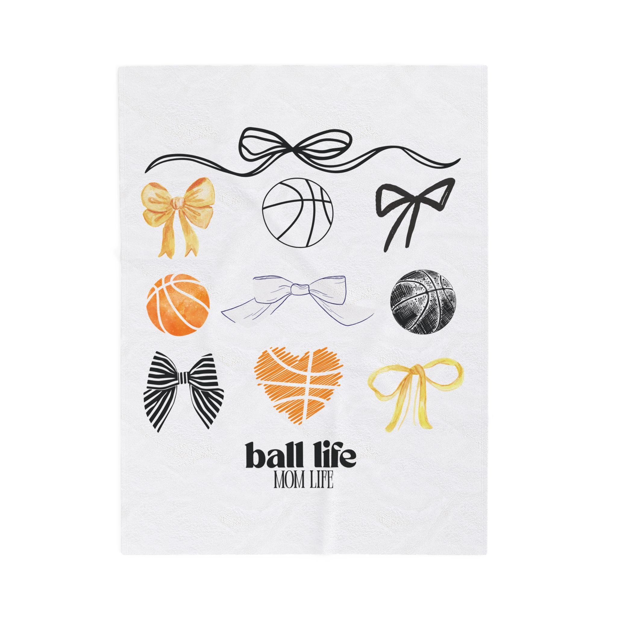 Velveteen Plush Blanket - Basketball Mom Throw with Bows & Hearts