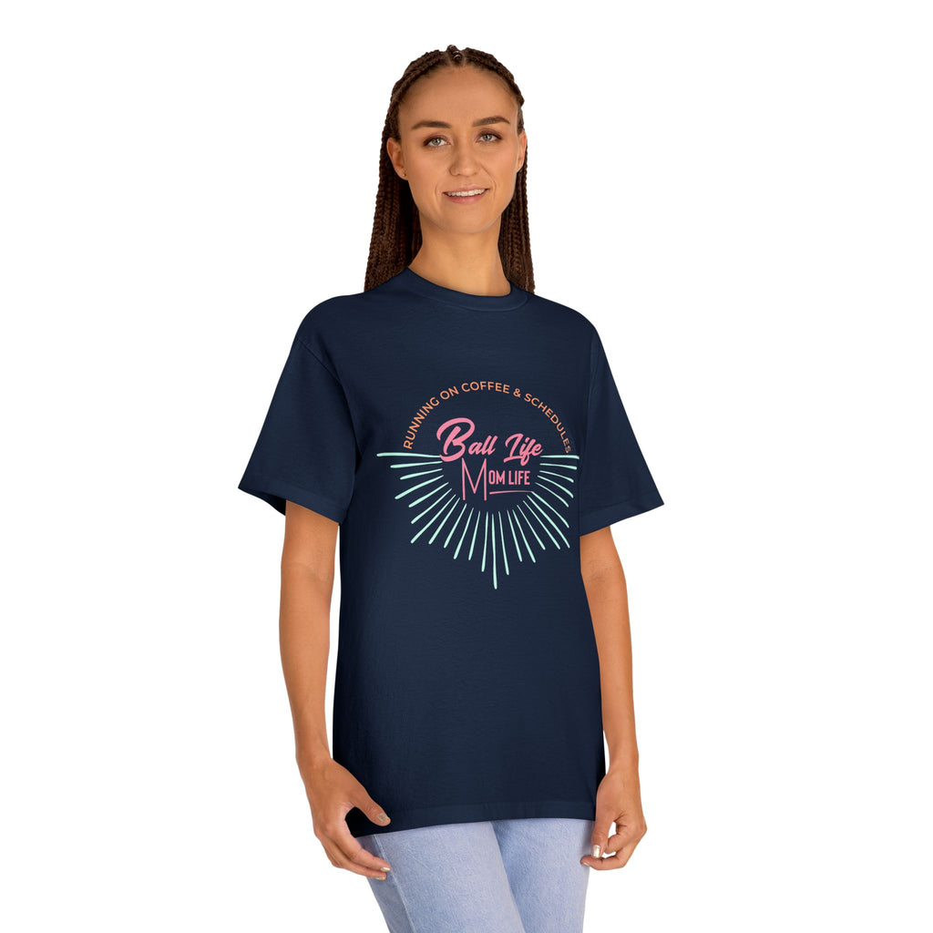 Ball Life Mom Life Graphic Tee — Running on Coffee & Schedules Retro Vibe