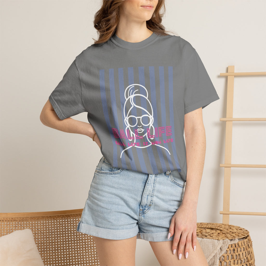 Ball Life Mom Life Striped Graphic T-Shirt