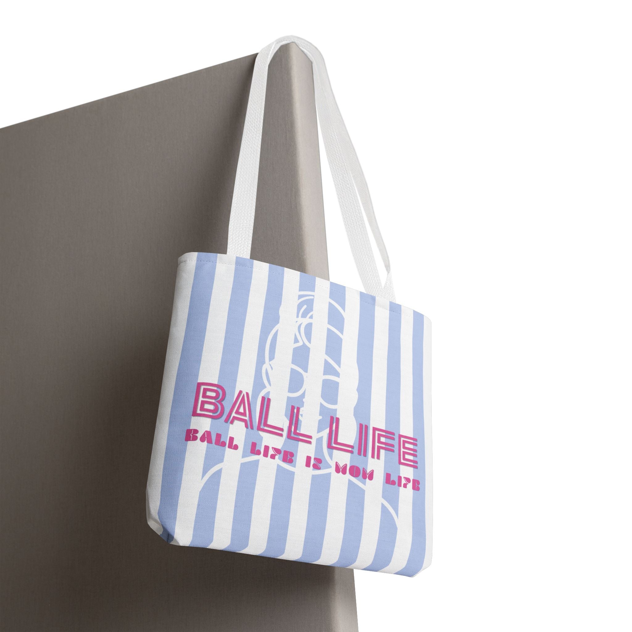 Ball Life Striped Tote Bag — Blue & Pink Athletic Lifestyle Tote
