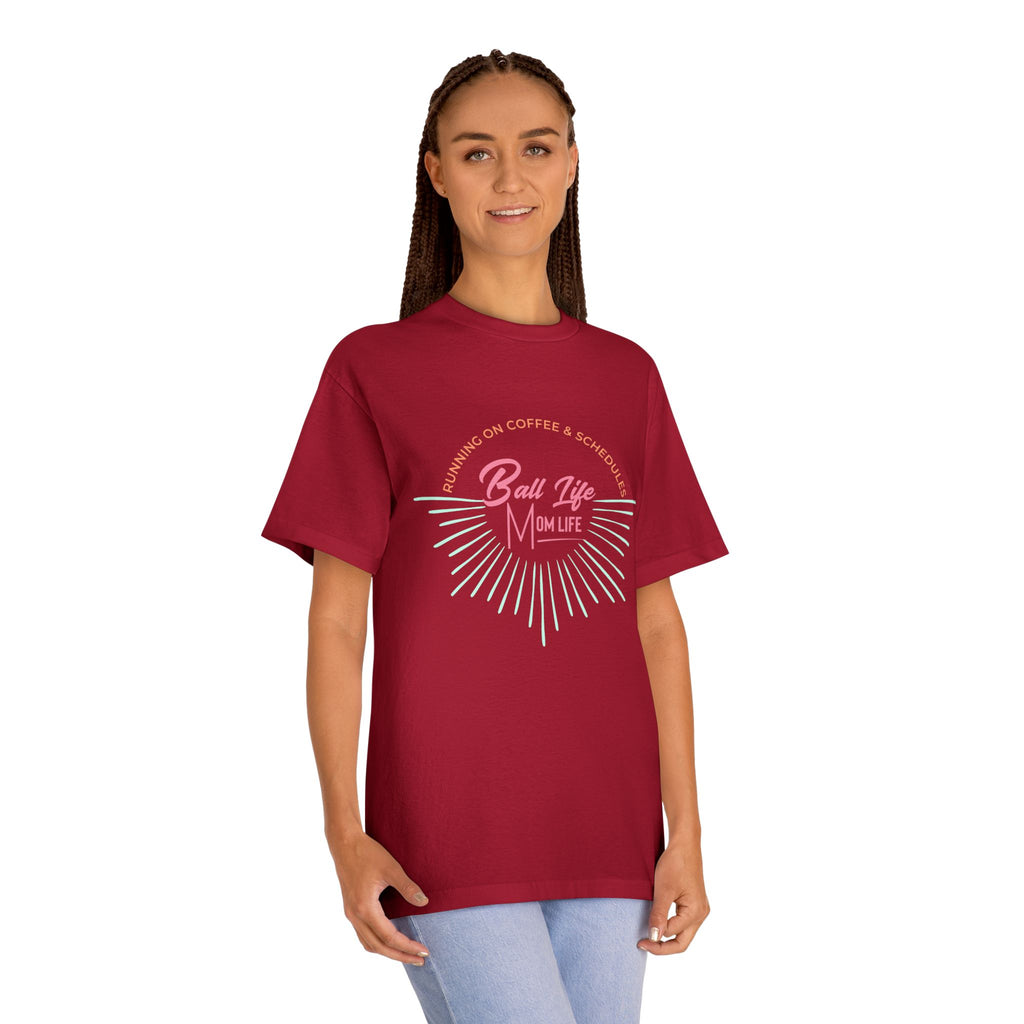 Ball Life Mom Life Graphic Tee — Running on Coffee & Schedules Retro Vibe