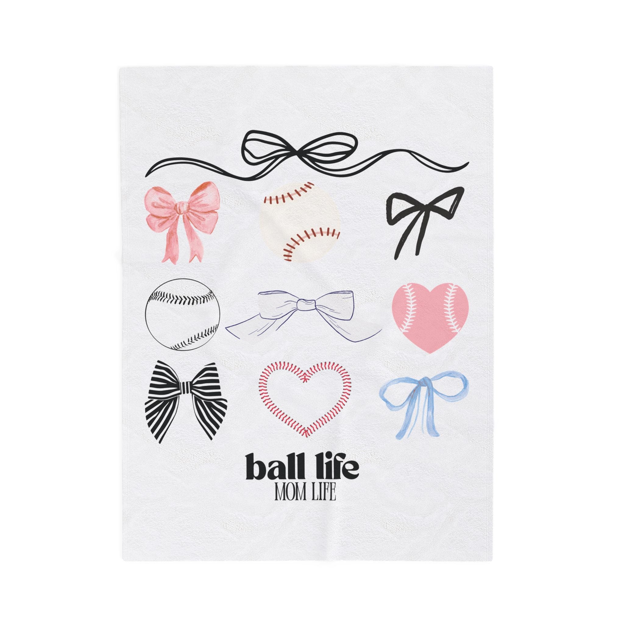 Velveteen Plush Blanket - Baseball Mom Throw with Bows & Hearts