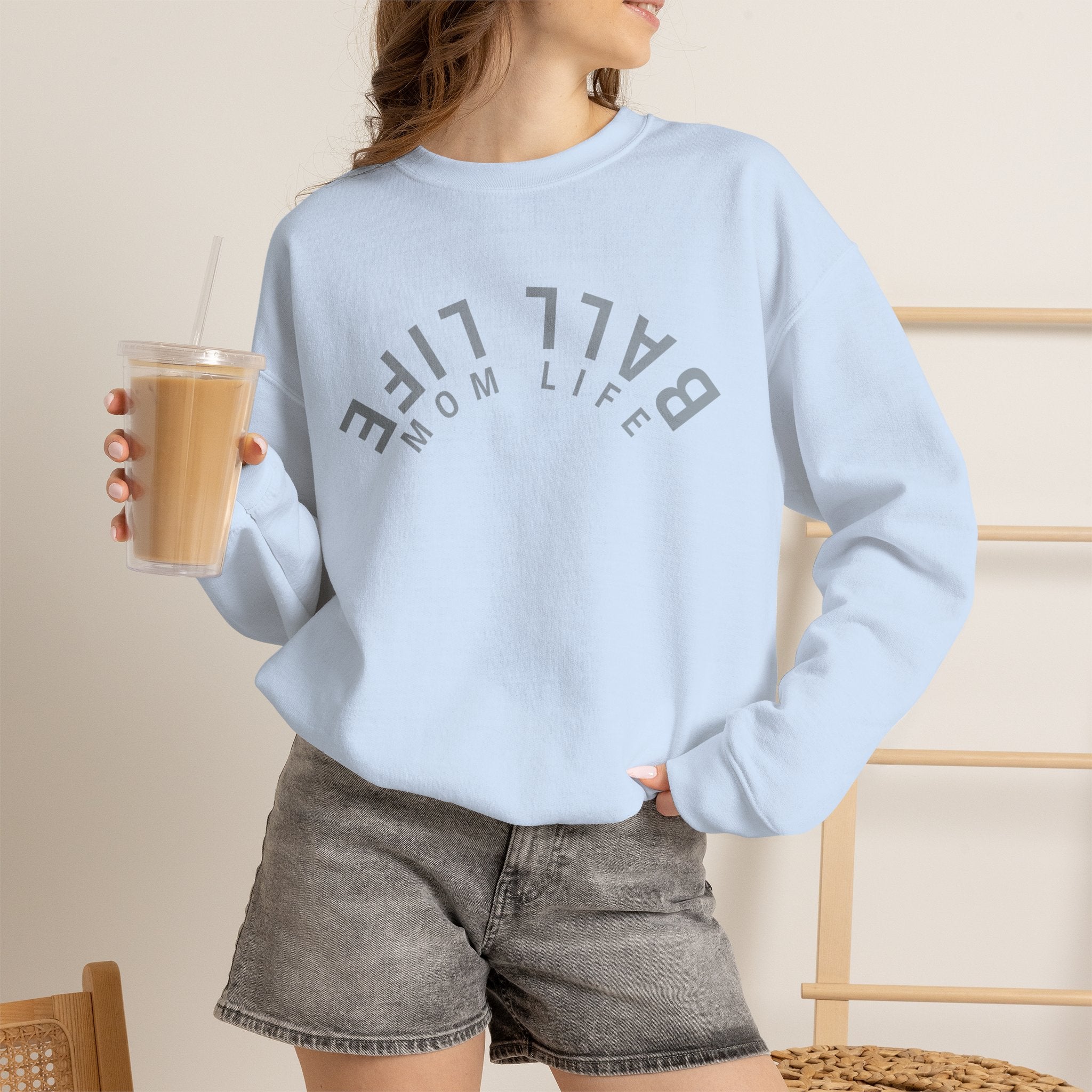 Crewneck Sweatshirt for Mom — Ball Life Mom Life Minimal Athletic Sweatshirt