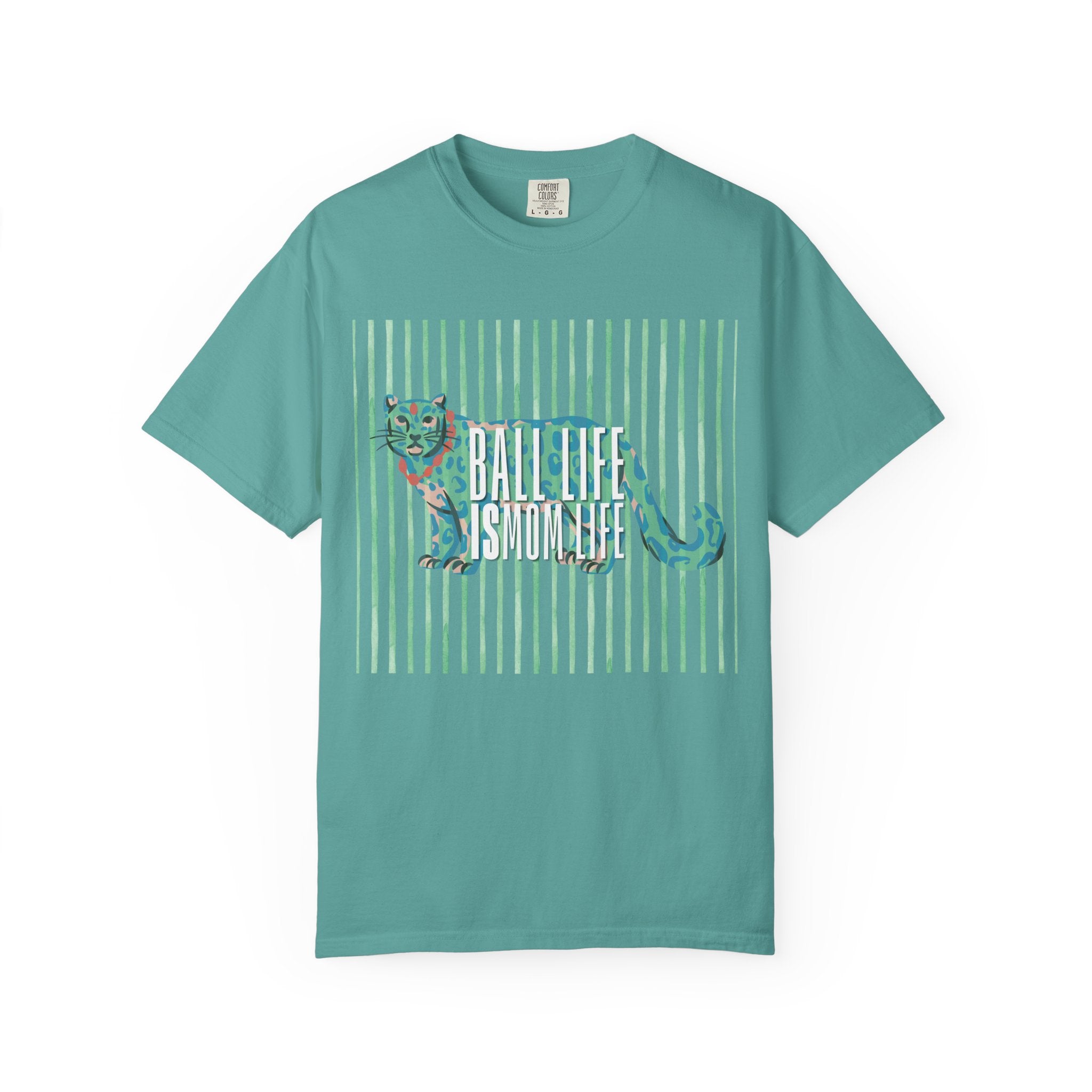Jaguar Stripes Graphic T‑Shirt — Ball Life Mom Life Retro Animal Print Tee