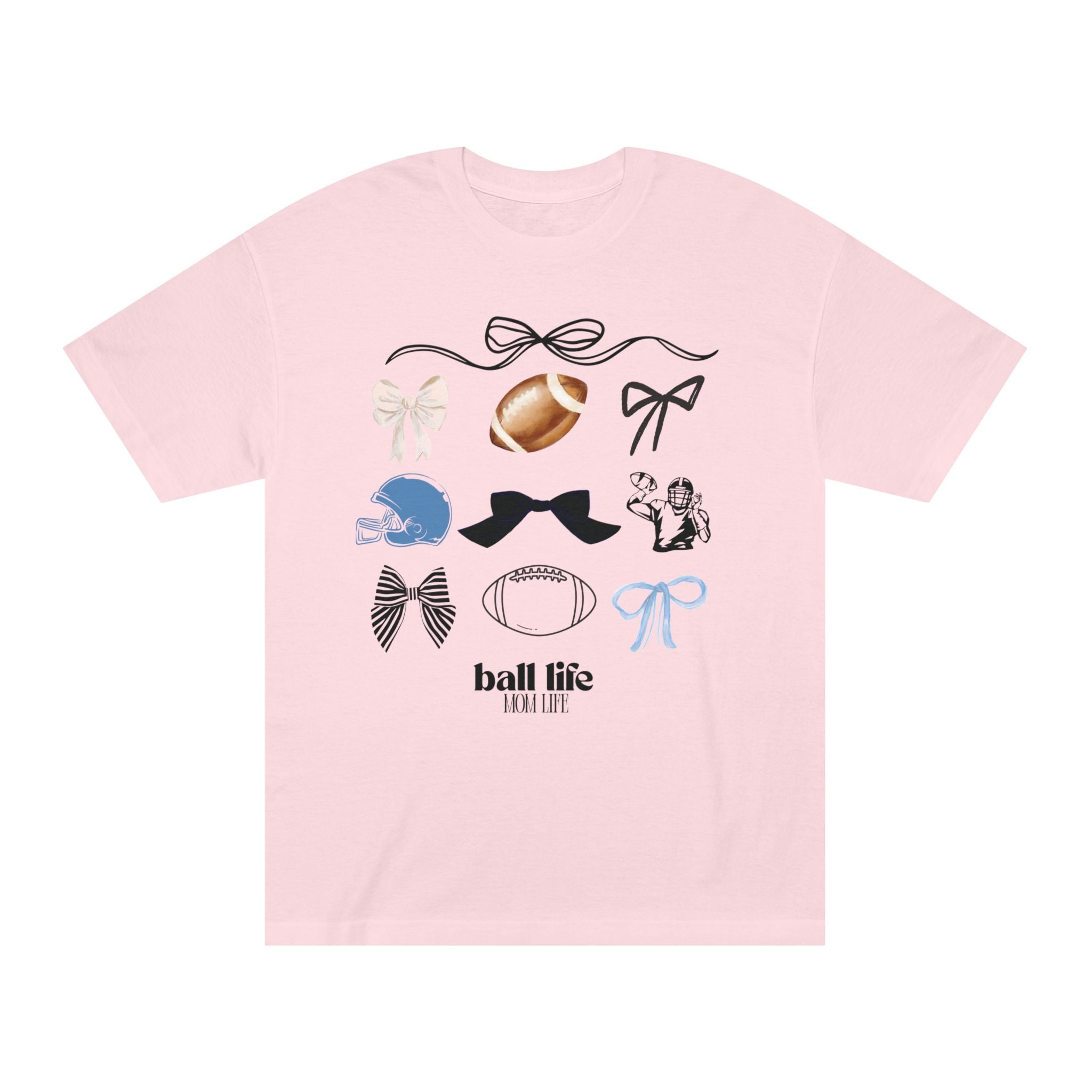 Football Mom Life Tee — Bow & Football Graphic Shirt