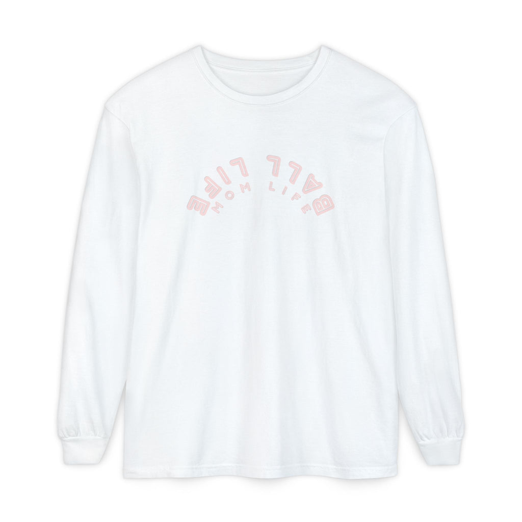 Long Sleeve T-Shirt — Ball Life Mom Life Pastel Upside Down Graphic