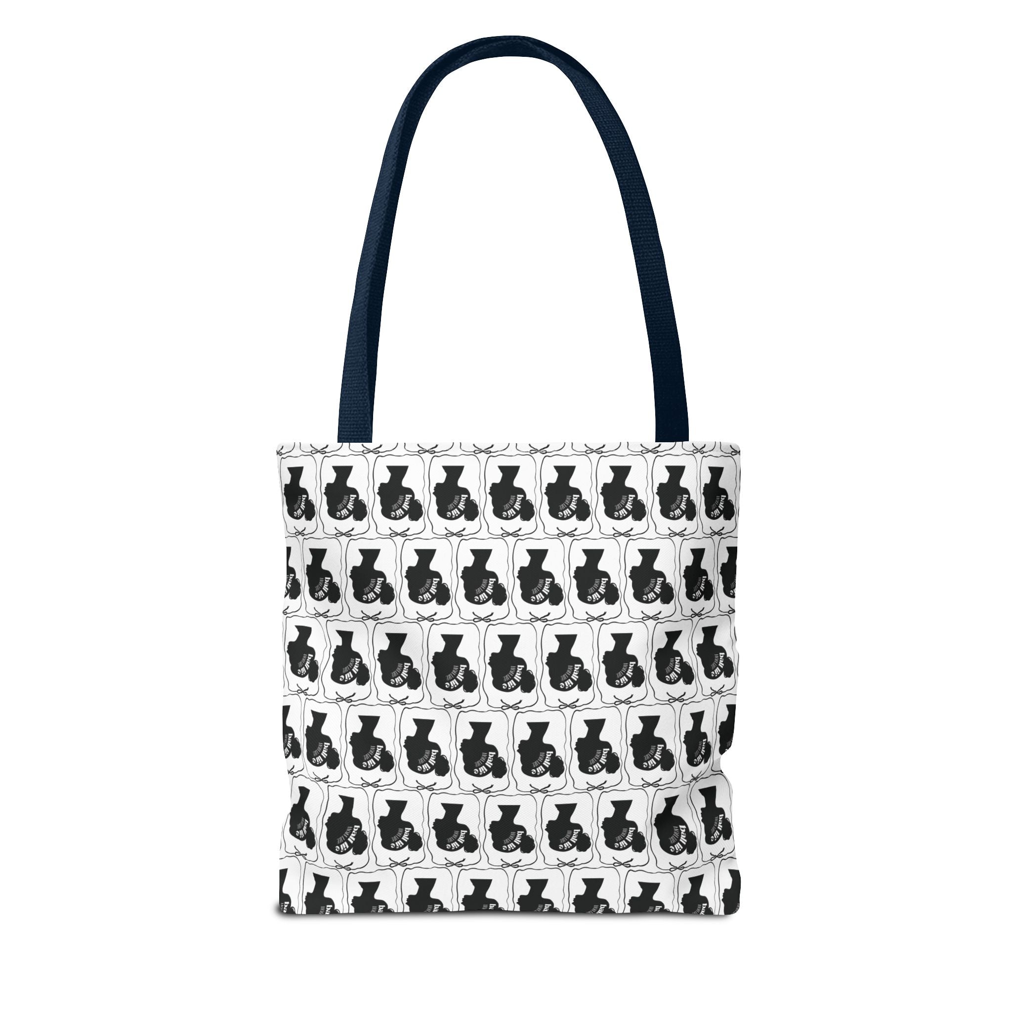 Black Pattern Tote Bag — Repeating Silhouette All-Over Print Ball Life Mom Life Graphic