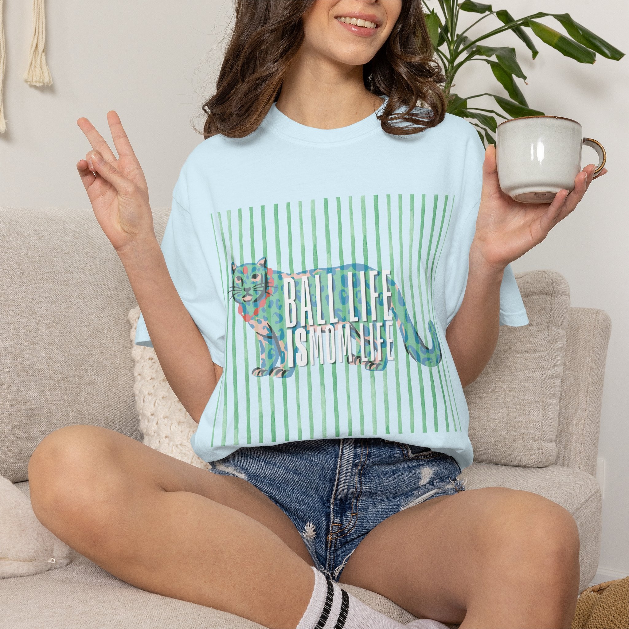 Jaguar Stripes Graphic T‑Shirt — Ball Life Mom Life Retro Animal Print Tee