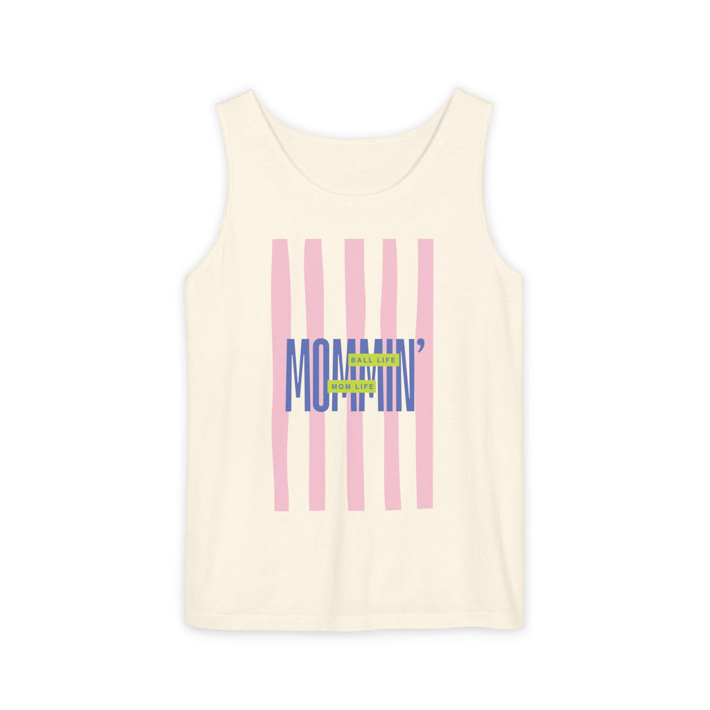 Mommin' Stripes Tank Top — Retro Pastel Graphic Tank Mommin' Ball Life Mom Life