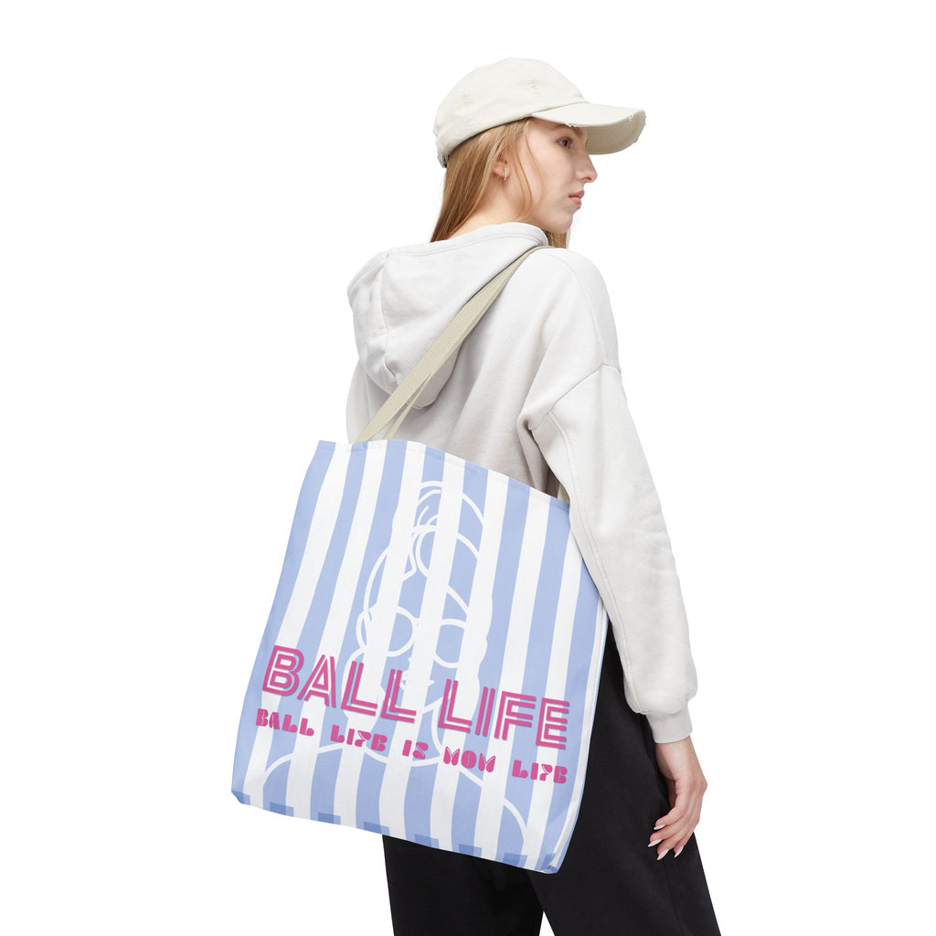 Ball Life Striped Tote Bag — Blue & Pink Athletic Lifestyle Tote