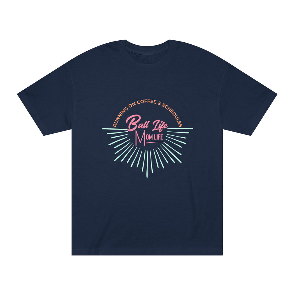 Ball Life Mom Life Graphic Tee — Running on Coffee & Schedules Retro Vibe
