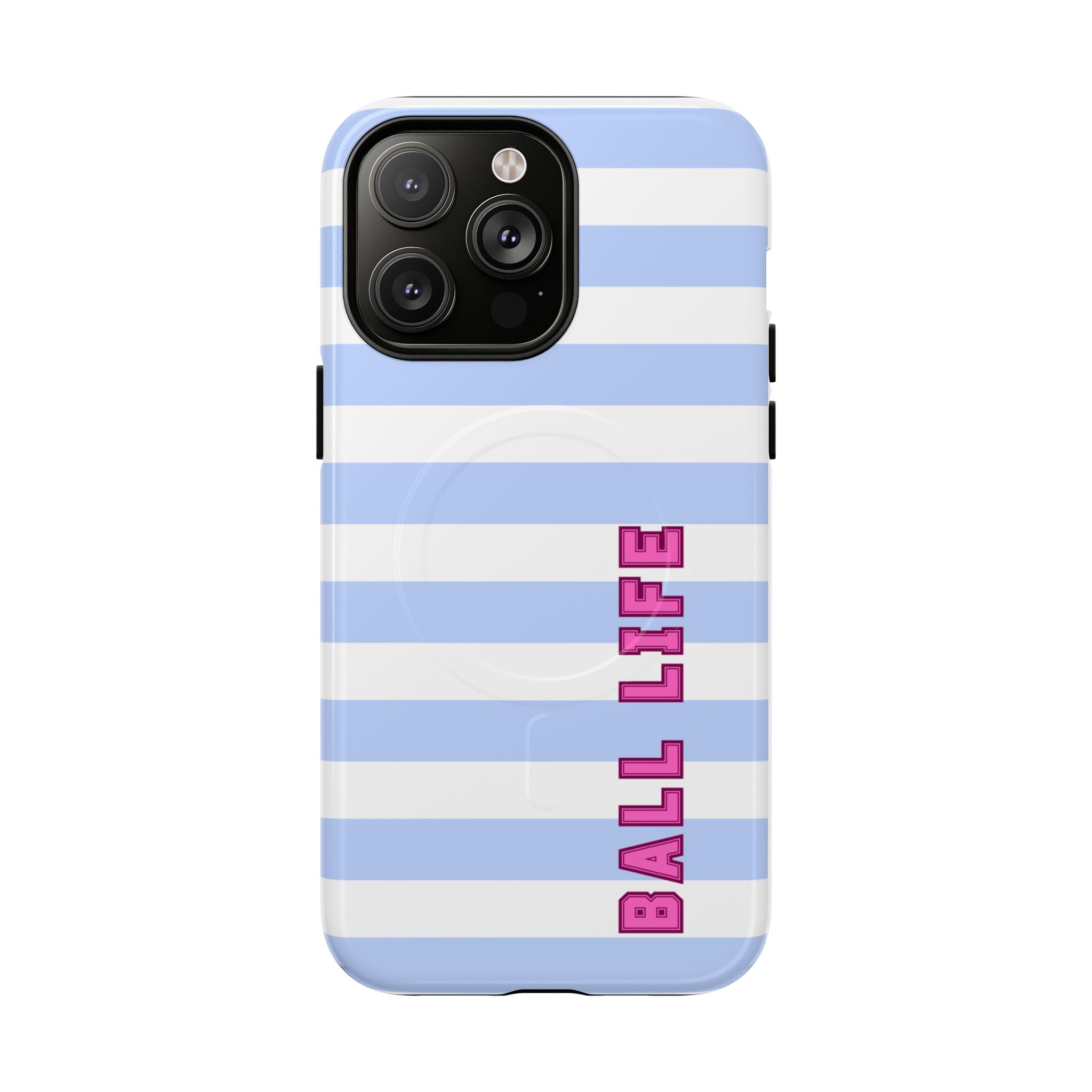 Phone Case — "Ball Life is Mom Life" Magnetic Tough Case Blue Stripes Pink Font