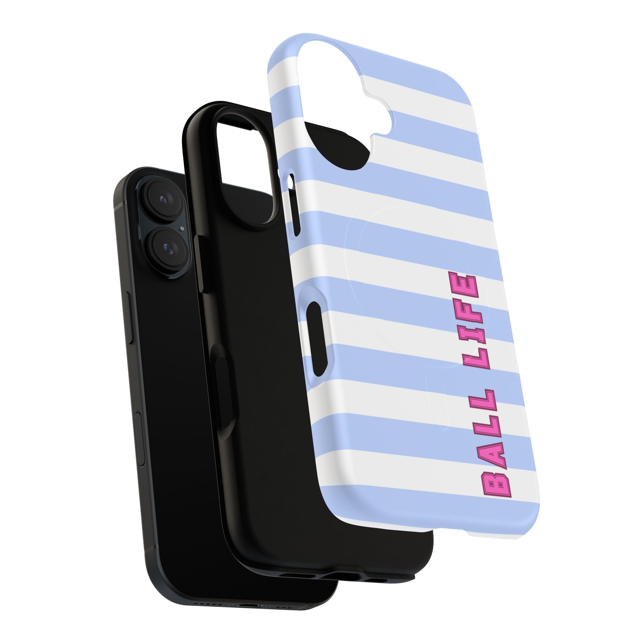 Phone Case — "Ball Life is Mom Life" Magnetic Tough Case Blue Stripes Pink Font