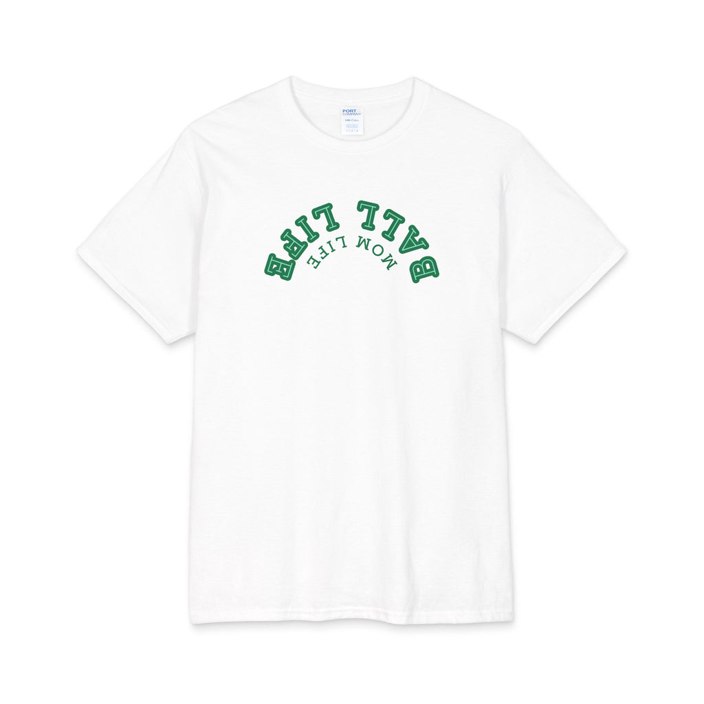 Upside Down Lettering Ball Life Mom Life — Cotton Graphic T-Shirt for Mom