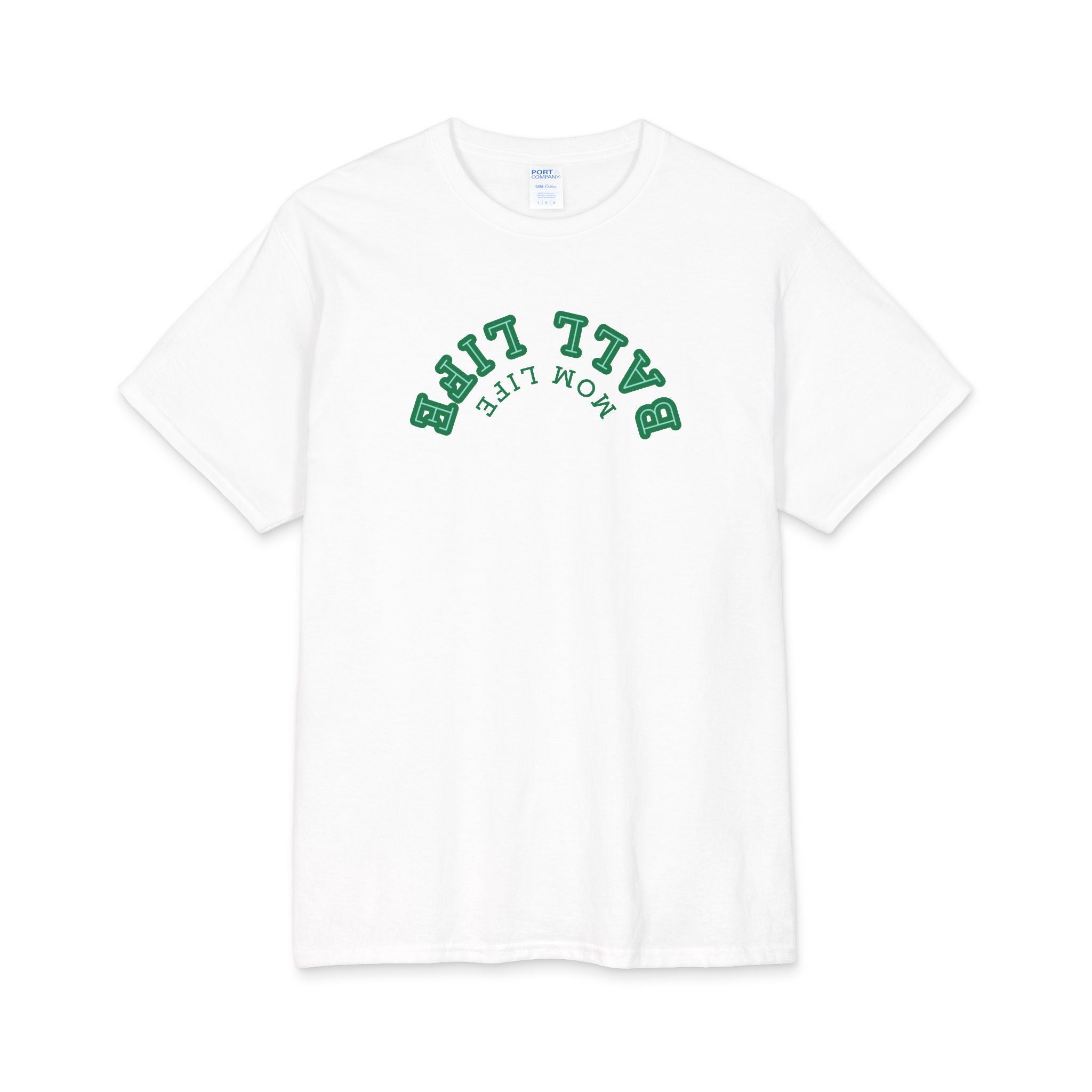 Upside Down Lettering Ball Life Mom Life — Cotton Graphic T-Shirt for Mom