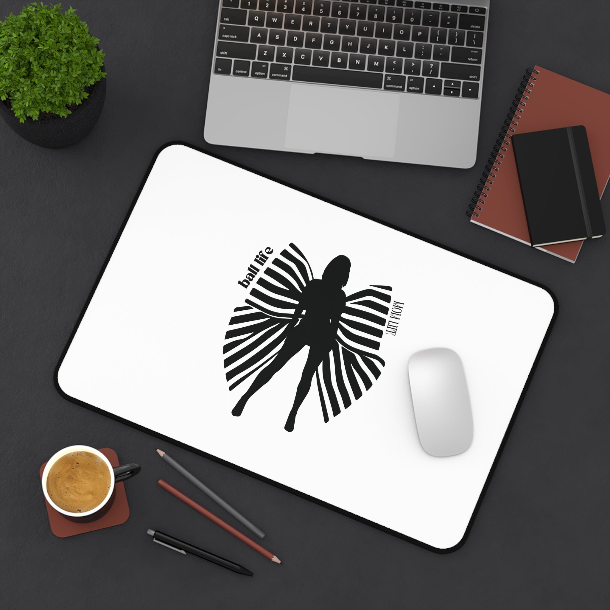 Silhouette and Bow Desk Mat — 'Ball Life Mom Life' Graphic Mouse Pad