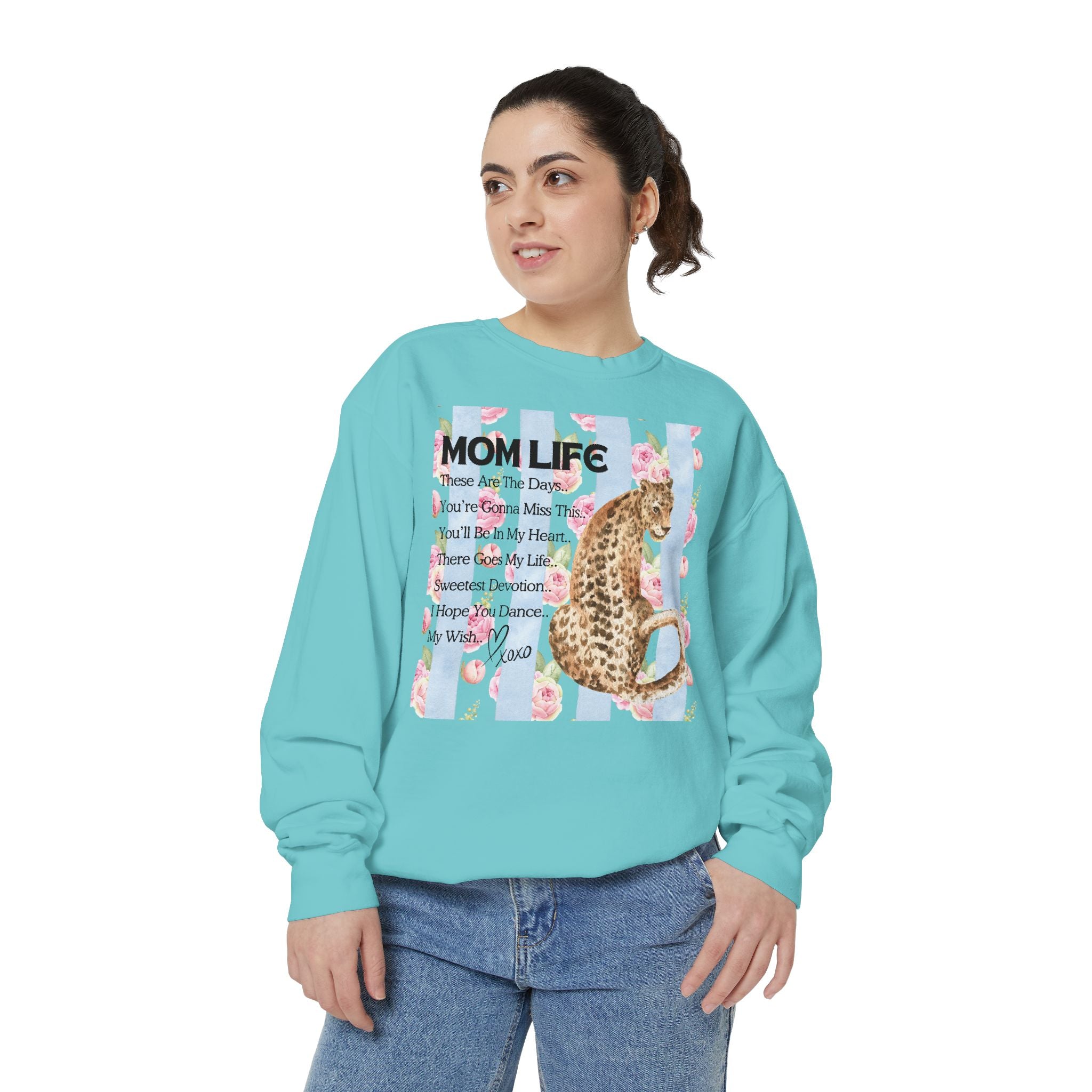 Mom Life Leopard Print Sweatshirt - Floral Striped Song Title Crewneck